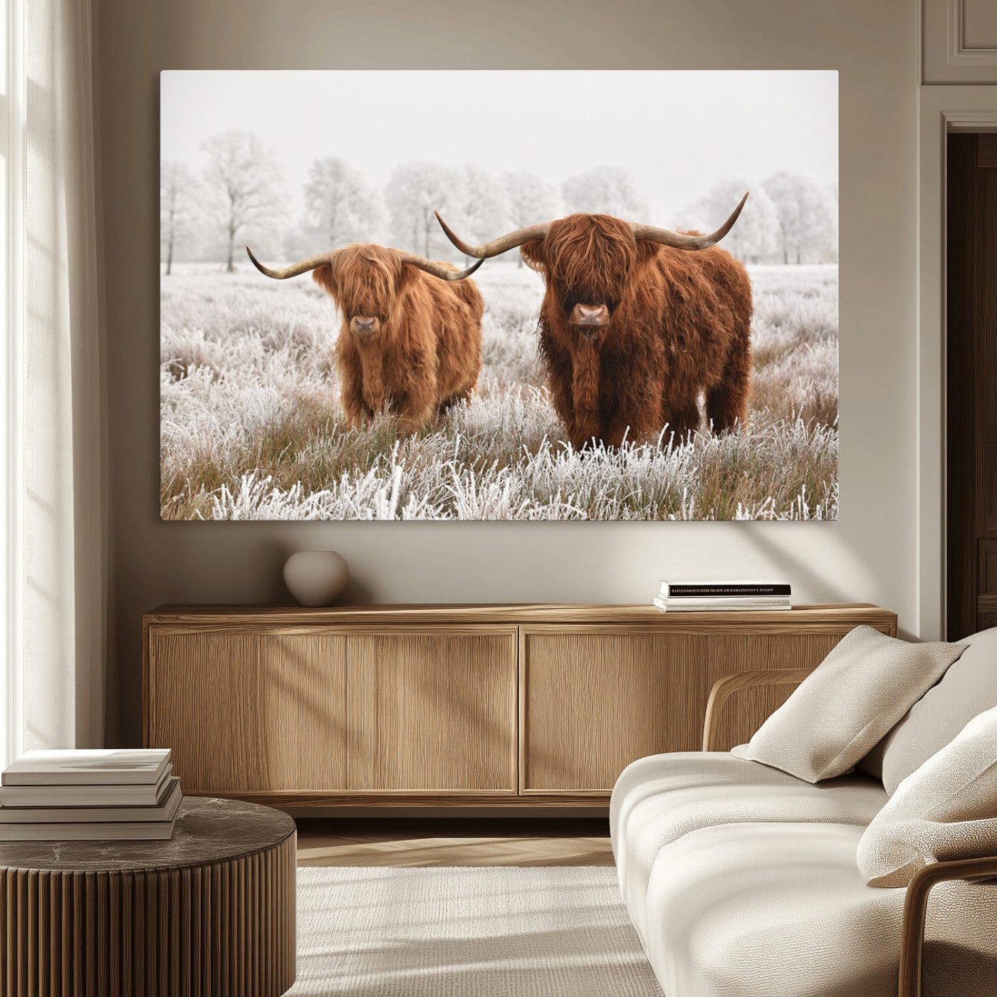 MGV-CV-36X24 - Longhorn Cattle Wall Art Canvas Print, Framed Farmhouse Style Art Picture Print, Rustic Cow Perfect Rustic Farmhouse Decor Artwork