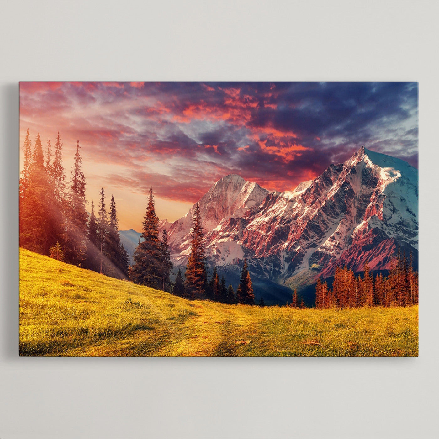 48448-MGV-CV-36X24-Mountain and Daylight Red Sunset Wall Art Canvas Print