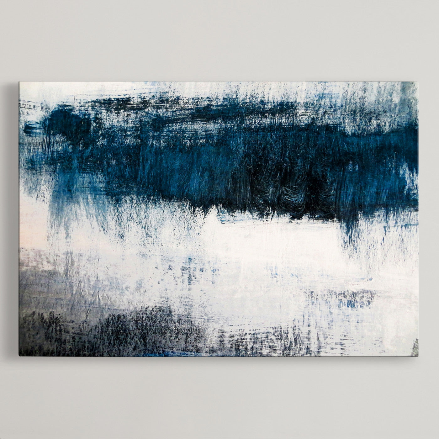 38954-MGV-CV-36X24-Abstract Blue and White Canvas Art | Large Wall Art for Modern Living Room Decor | Minimalist Brushstroke Painting on Canvas