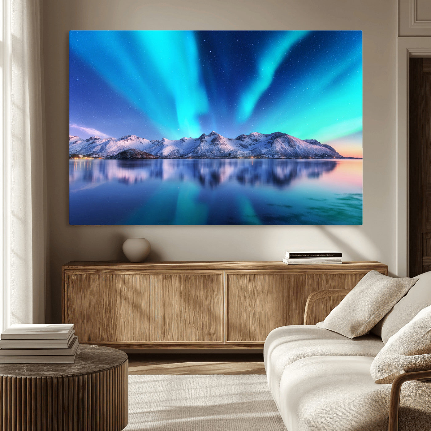 MGV-CV-36X24 - Northern Lights above Mountain Wall Art, Northern Lights Wall Art Canvas Print