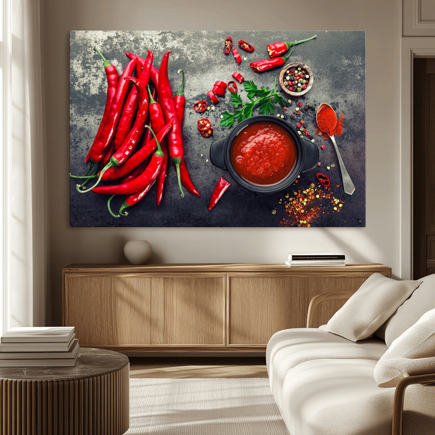MGV-CV-36X24 - Red Chili Peppers Wall Art Kitchen Artwork Canvas Print