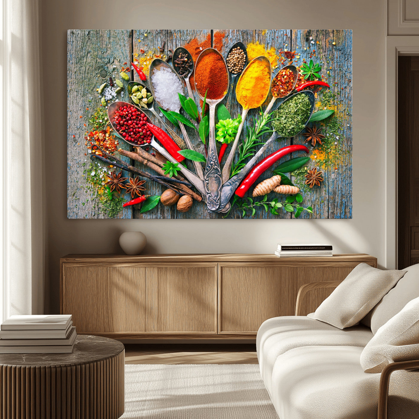 MGV-CV-36X24 - Spoonful of Spices Cooking Wall Art Canvas Print - Vibrant Kitchen Decor Triptych – Culinary Art