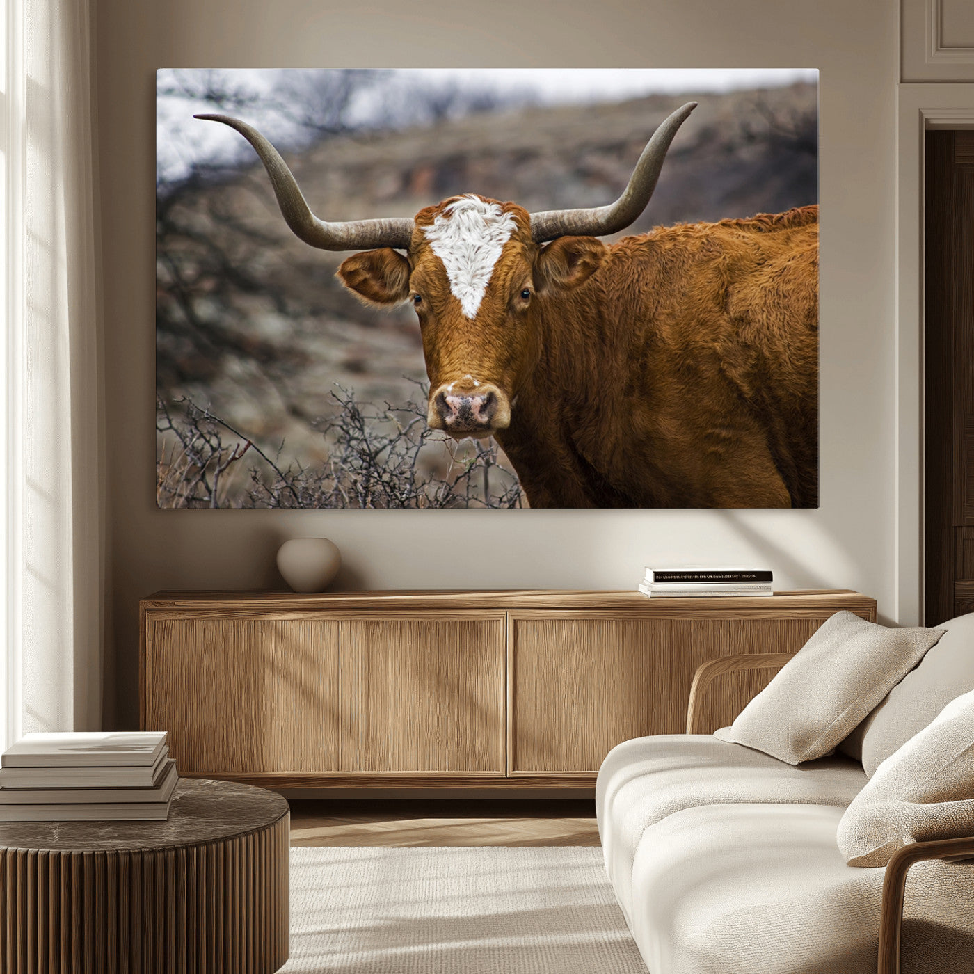 MGV-CV-36X24 - Texas Longhorn Canvas Wall Art - Longhorn Steer Canvas Wall Art Print- Rustic Western Animal Print,