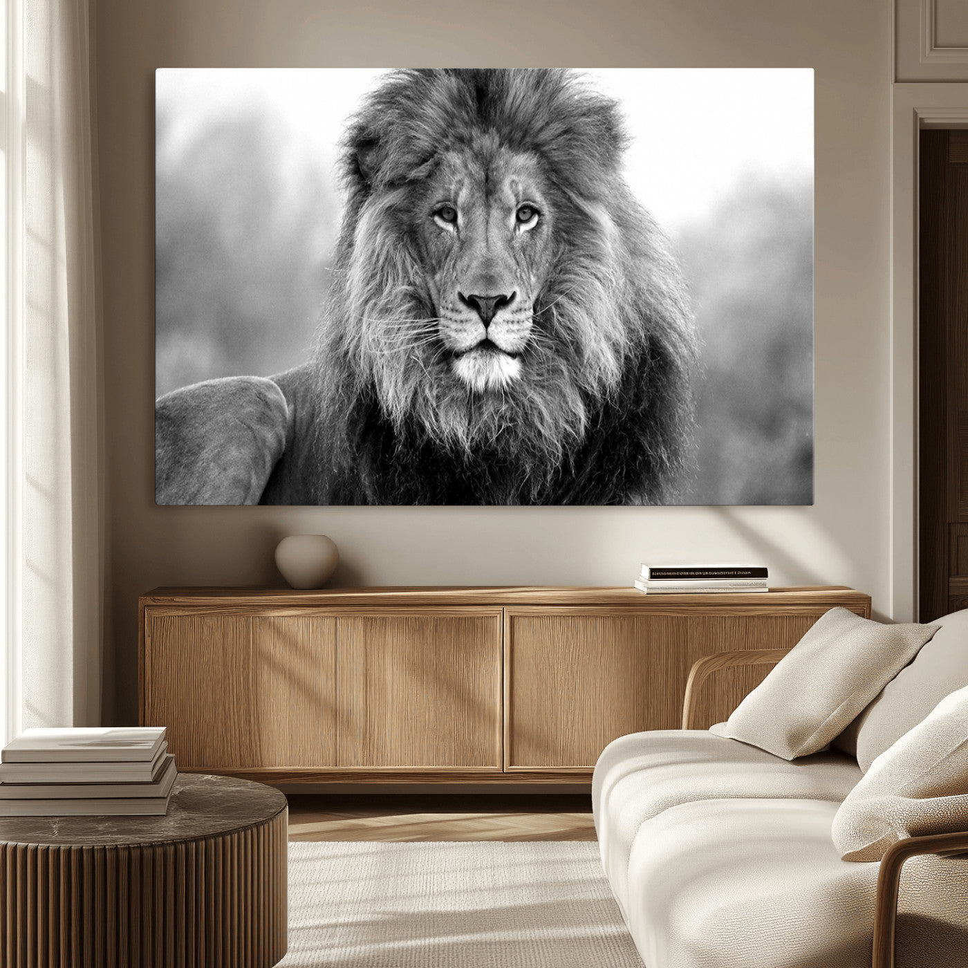 MGV-CV-36X24 - Black and White Lion Canvas Wall Art Animal Print