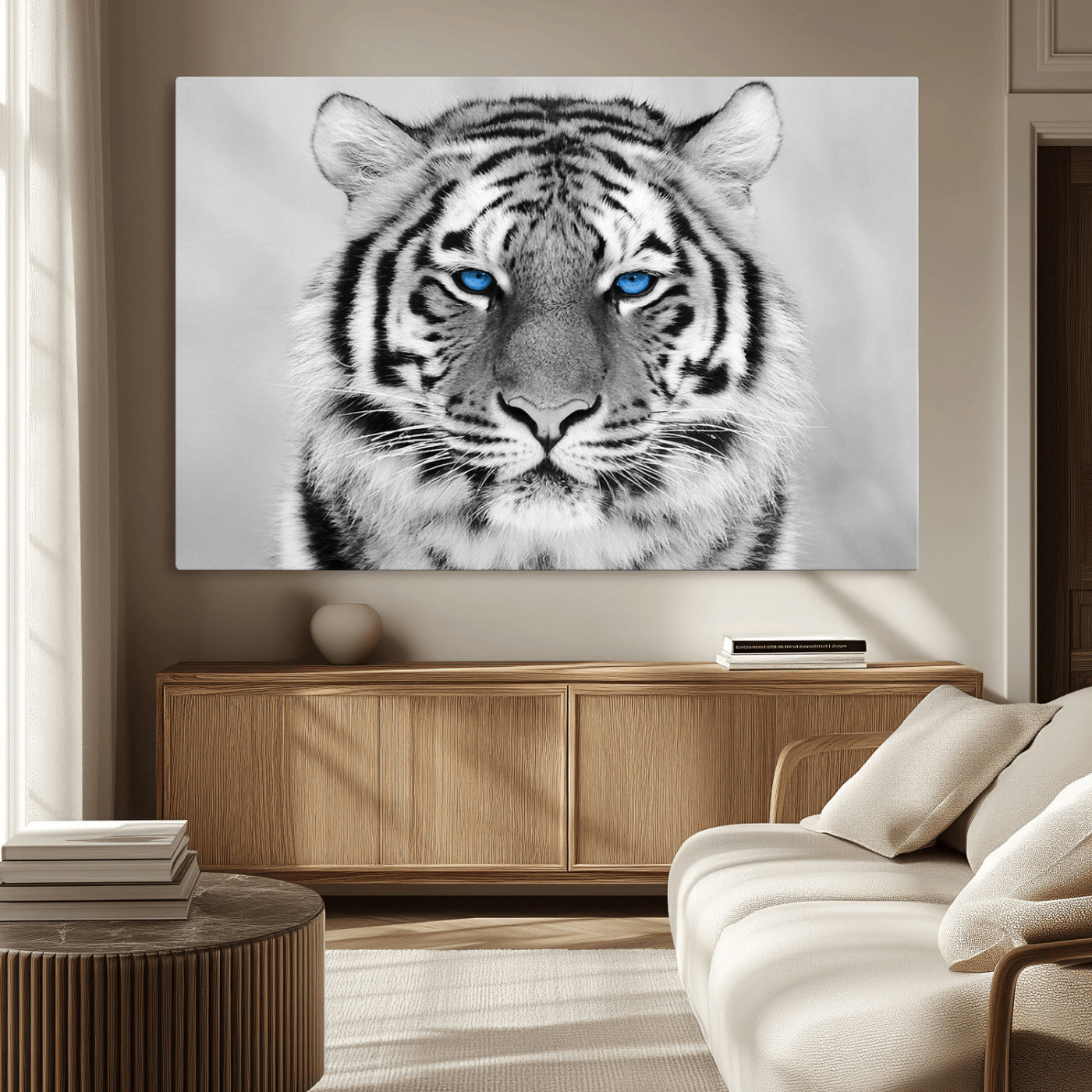 MGV-CV-36X24 - Black and White Tiger Wall Art Animal Canvas Print
