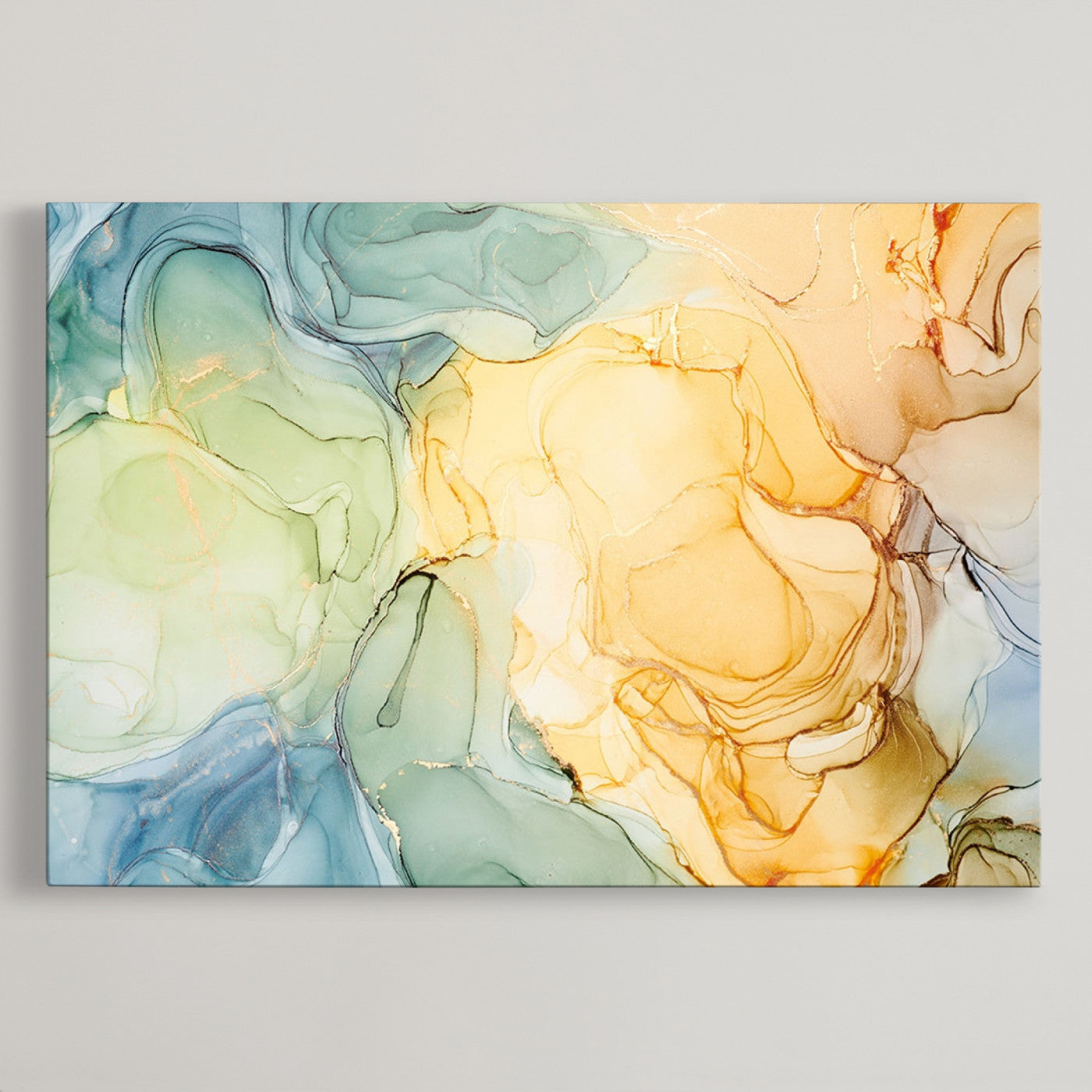 42195-MGV-CV-36X24-Green and Yellow Marble Fluid Effect Wall Art, Green and Yellow Marble Canvas Wall Art Print