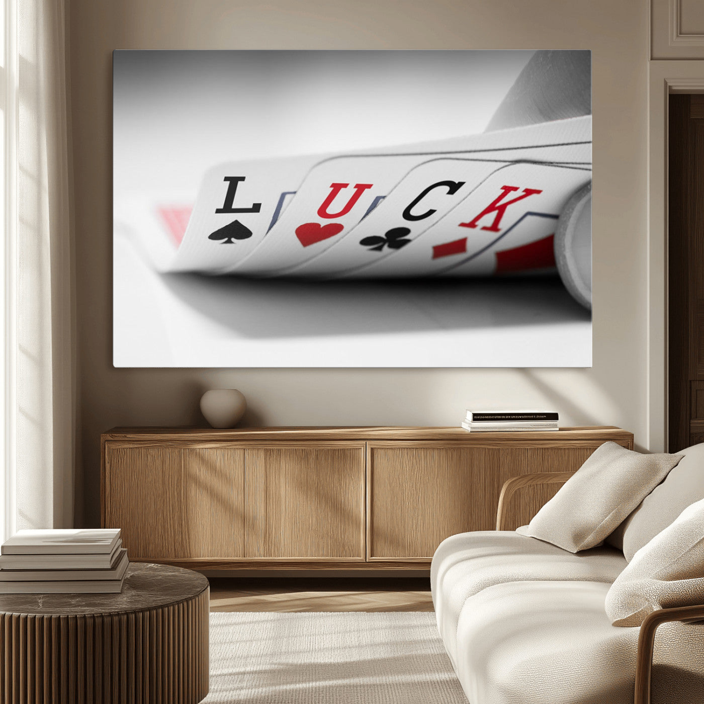 MGV-CV-36X24 - Framed Luck Poker Cards Canvas – Modern Triptych Wall Art, Ready to Hang for Game Rooms