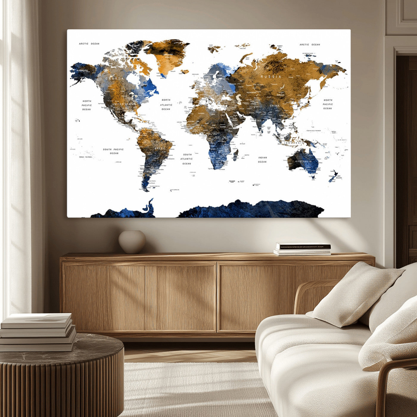 MGV-CV-36X24 - World Map Wall Art Canvas Print for Home and Office Decor