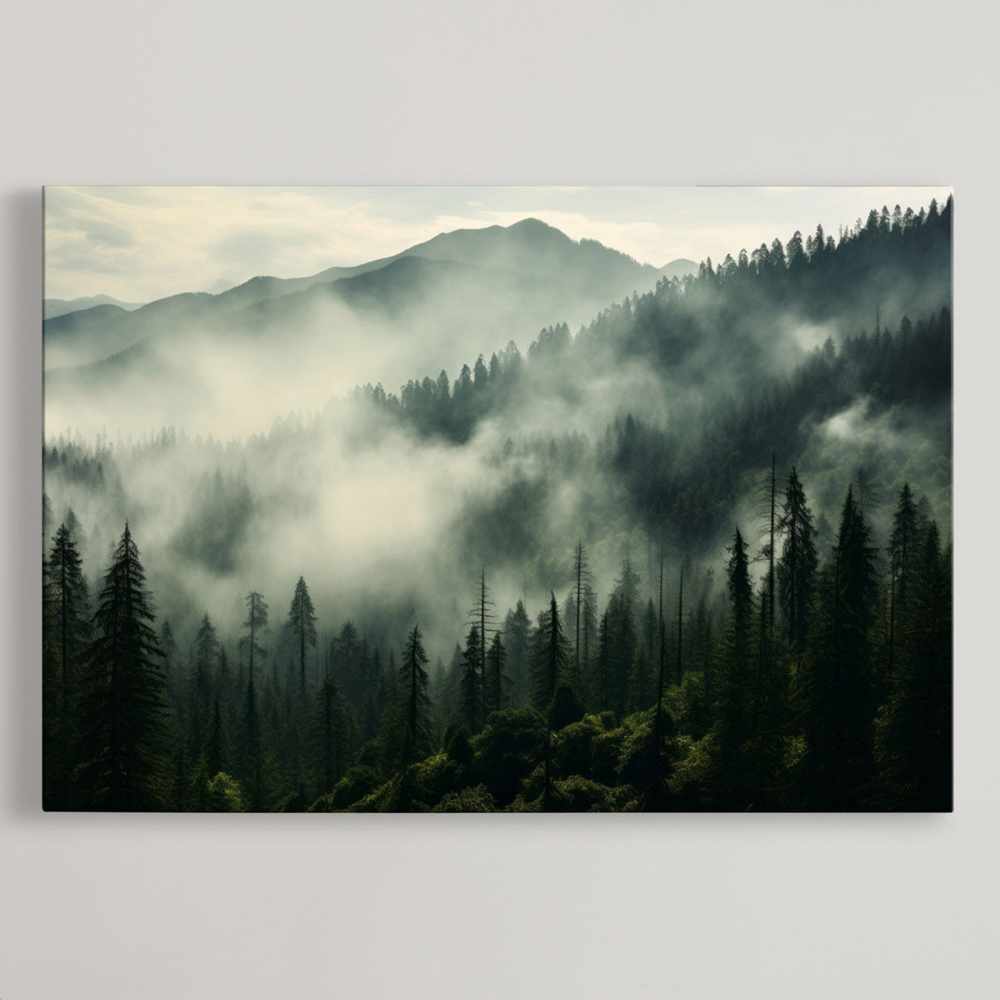 25295-MGV-CV-36X24-Captivating Misty Forest Wall Art Premium Canvas Print a Foggy and Serene Atmosphere