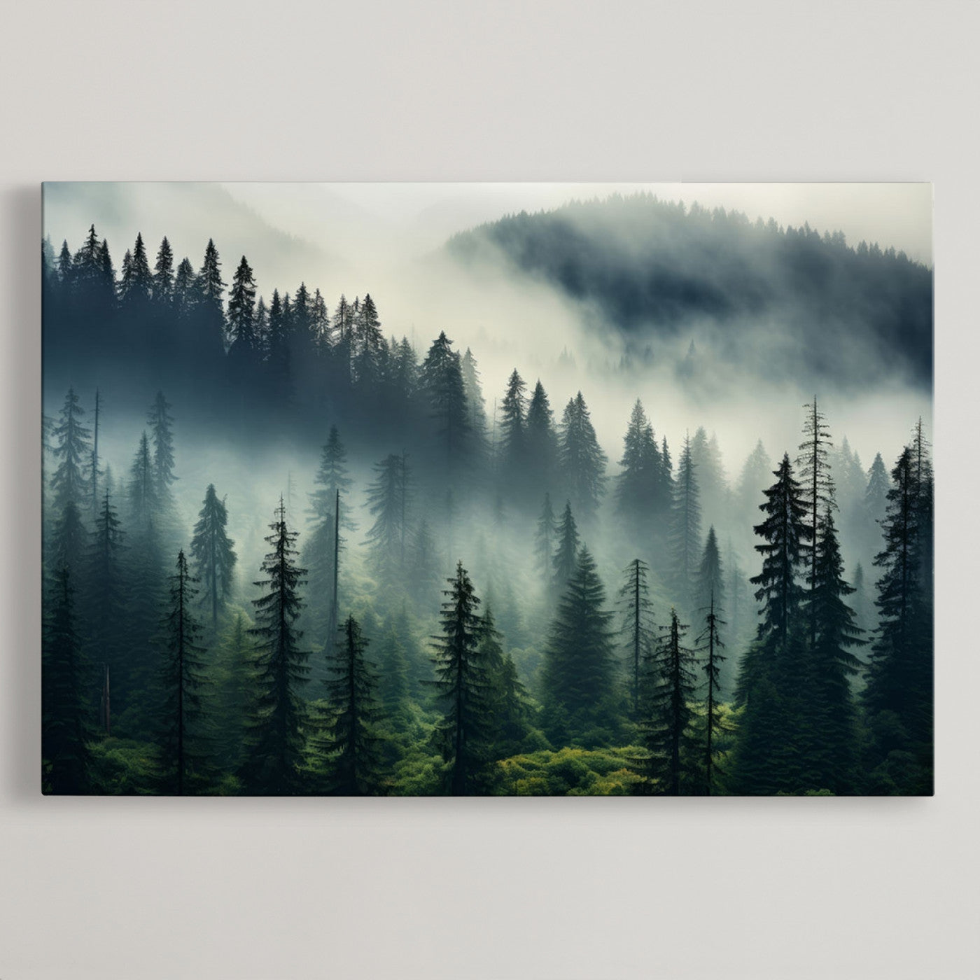 48606-MGV-CV-36X24-Captivating Misty Forest Wall Art Premium Canvas Print a Foggy and Serene Atmosphere
