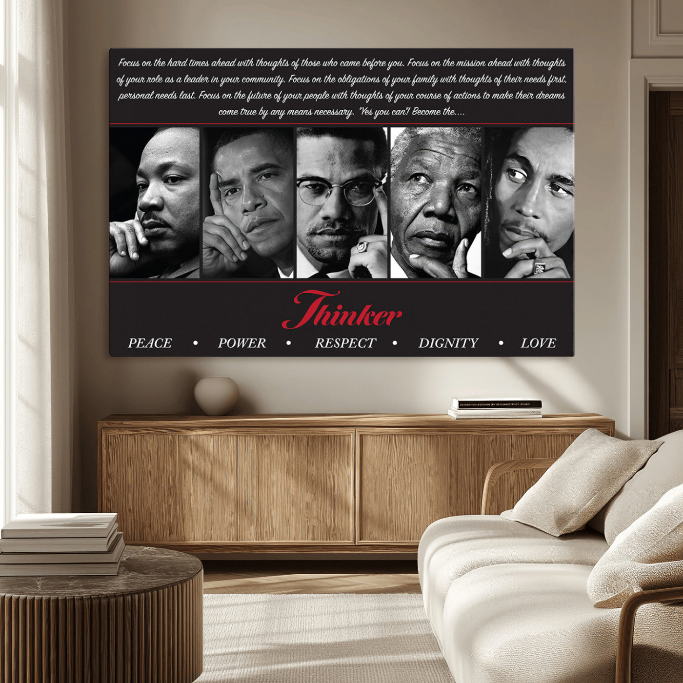 MGV-CV-36X24 - Thinker Peace Power Respect Dignity Wall Art | Thinkers of Changel Wall Art Featuring Icons of