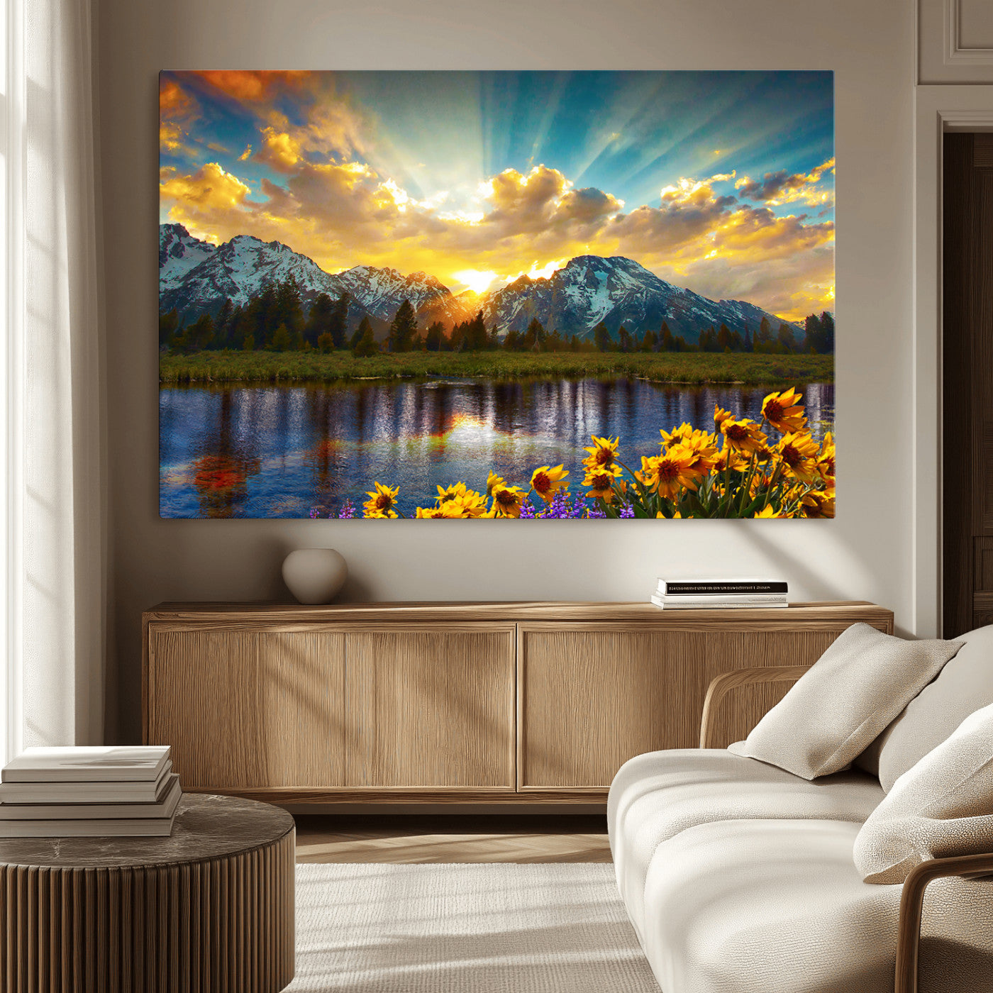 MGV-CV-36X24 - Grand Teton Park Amazing Mountain Landscape Sunset Wall Art Canvas Print