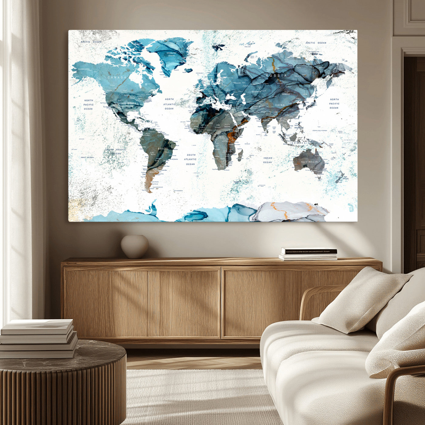 MGV-CV-36X24 - Push Pin World Map Canvas Print – Framed Wall Art for Couples to Track Their Travels – Anniversary