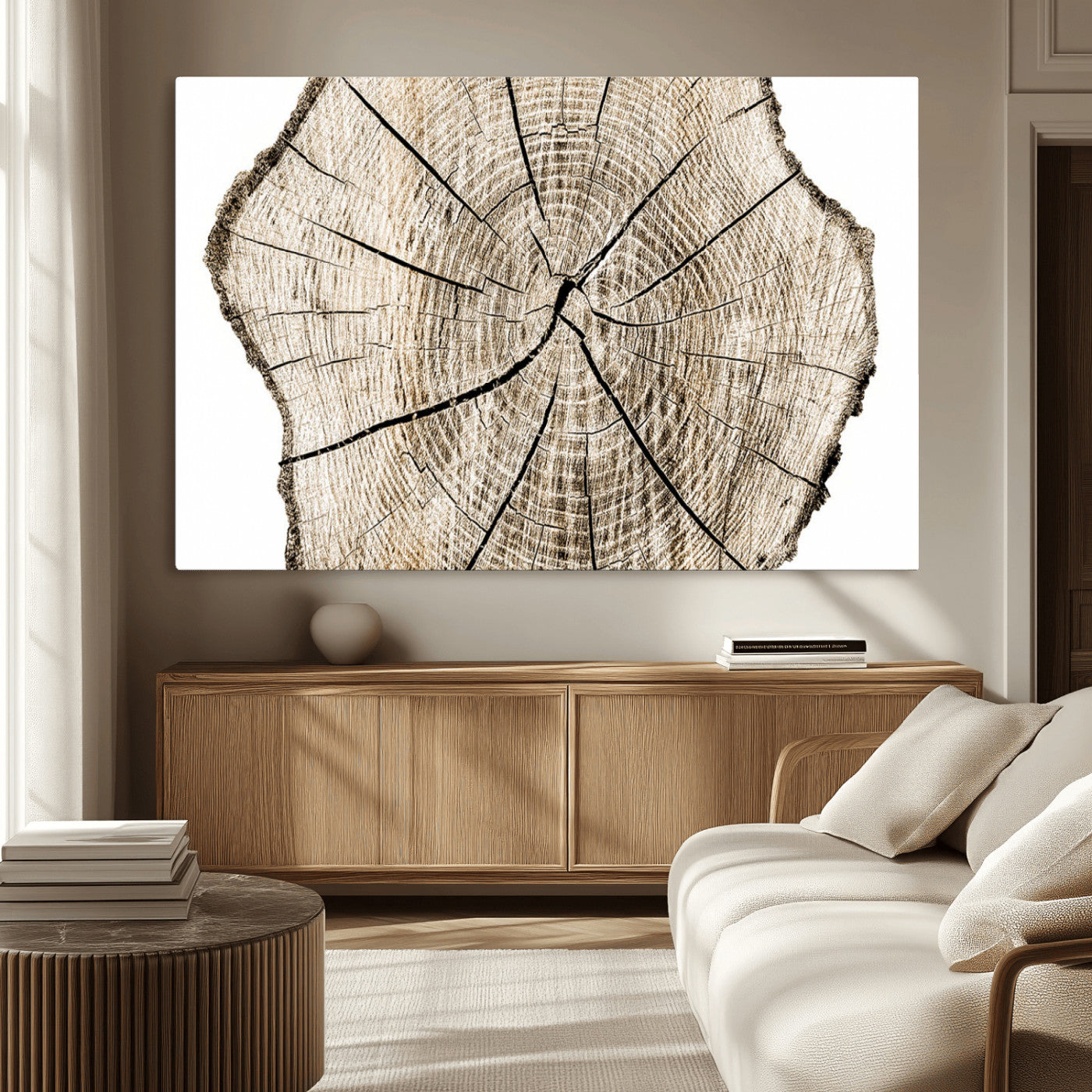MGV-CV-36X24 - Abstract Wood Tree Ring Wall Art - Ready to Hang Minimalist Wooden Design for Rustic & Contemporary