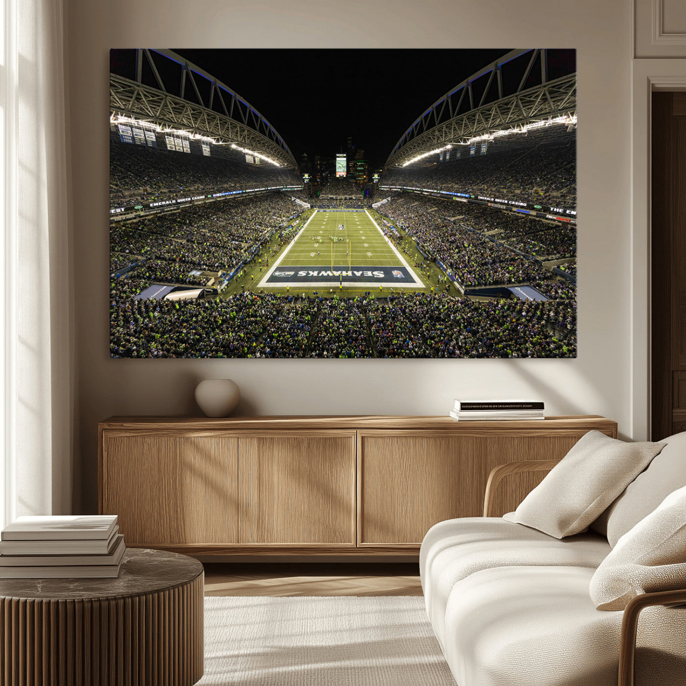 MGV-CV-36X24 - Seattle Seahawks Football Team Print Wall Art - Seattle Century Link Field Stadium Wall Art Canvas