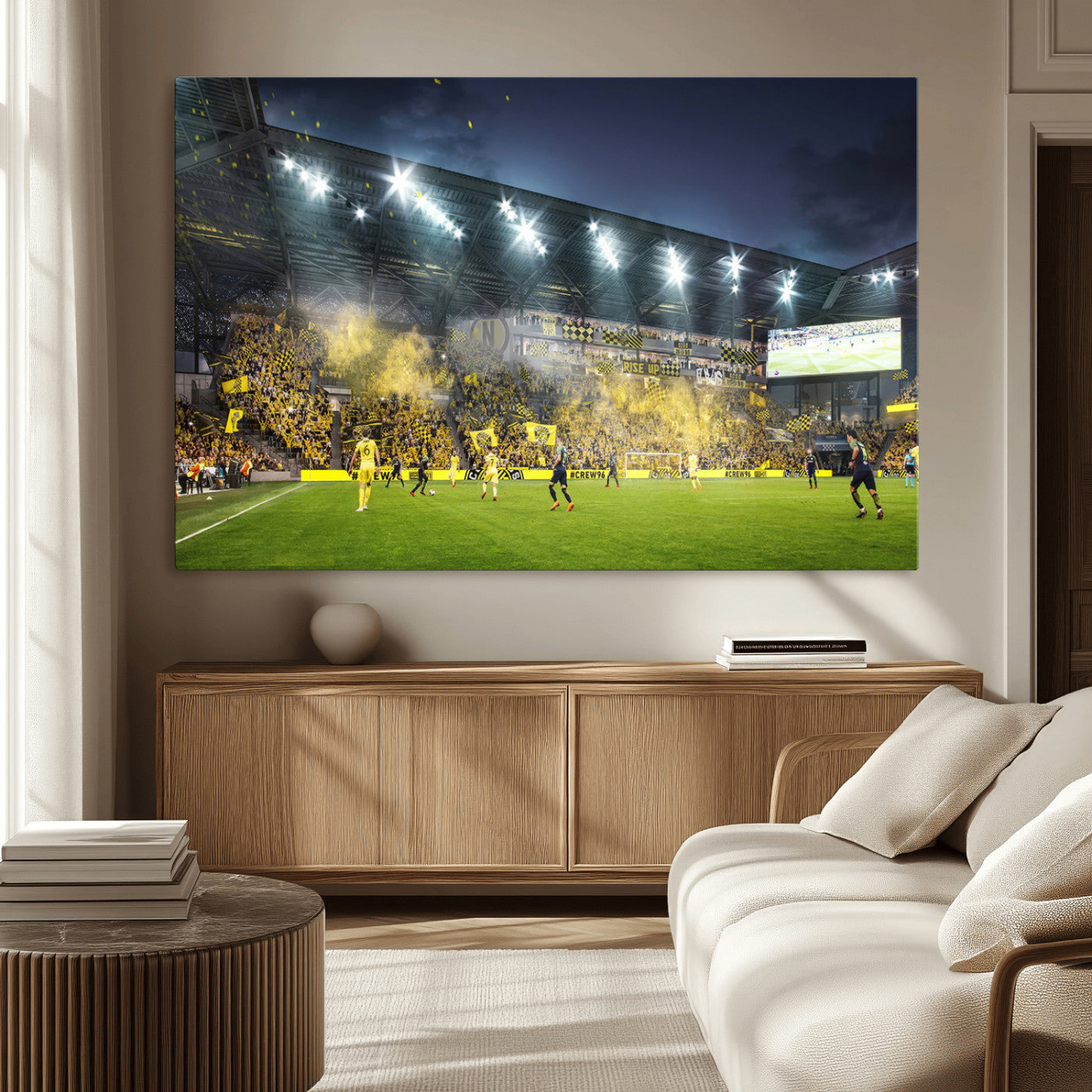 MGV-CV-36X24 - Columbus Crew Stadium Match Triple Canvas Wall Art - Dynamic MLS Game Scene Canvas Wall Art