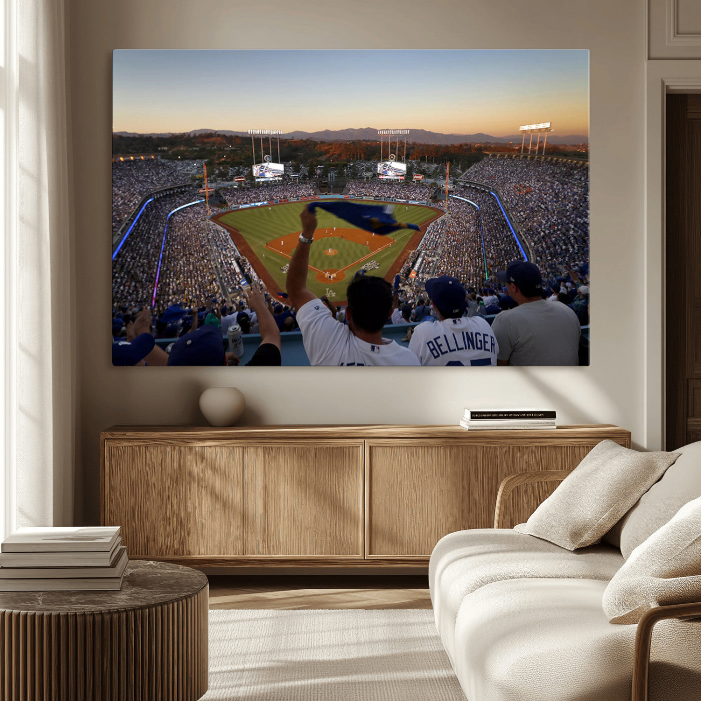 MGV-CV-36X24 - Dodger Stadium Sunset Game Triple Canvas Wall Art - Los Angeles Dodgers MLB Match