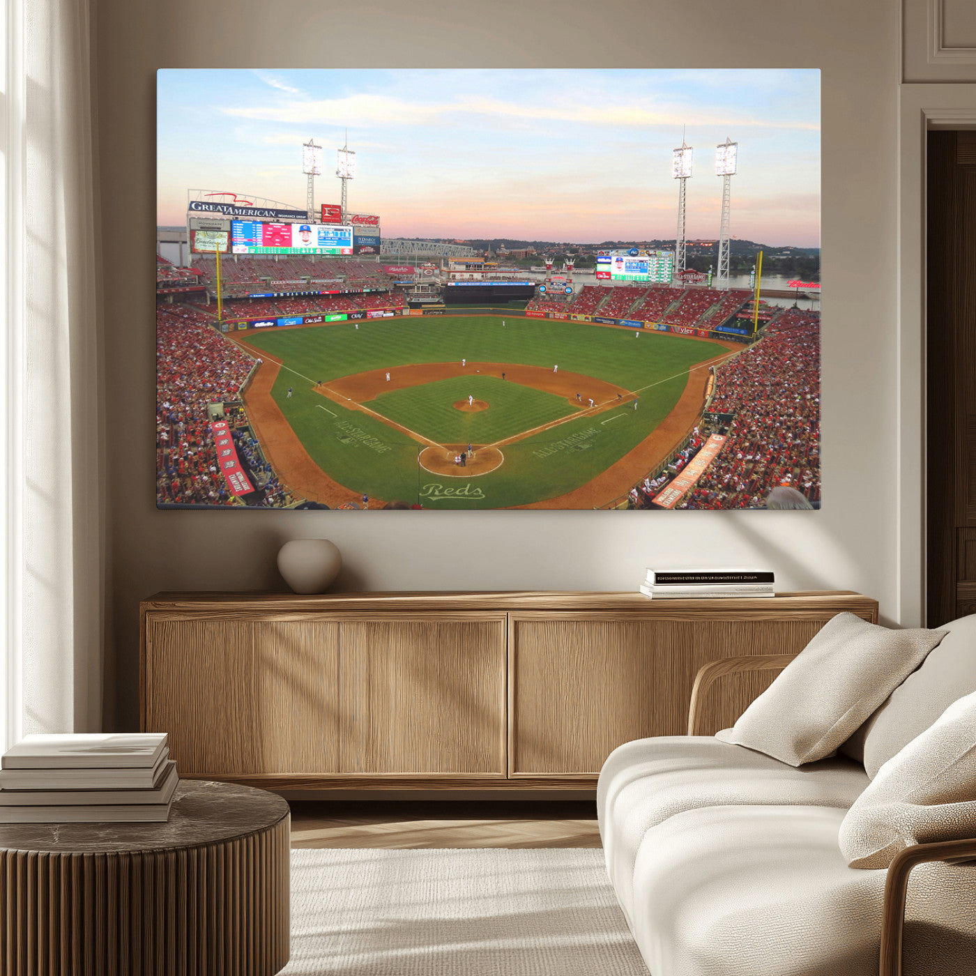 MGV-CV-36X24 - Cincinnati Reds Baseball Print Canvas- Cincinnati Great American Ball Park Stadium Wall Art Canvas