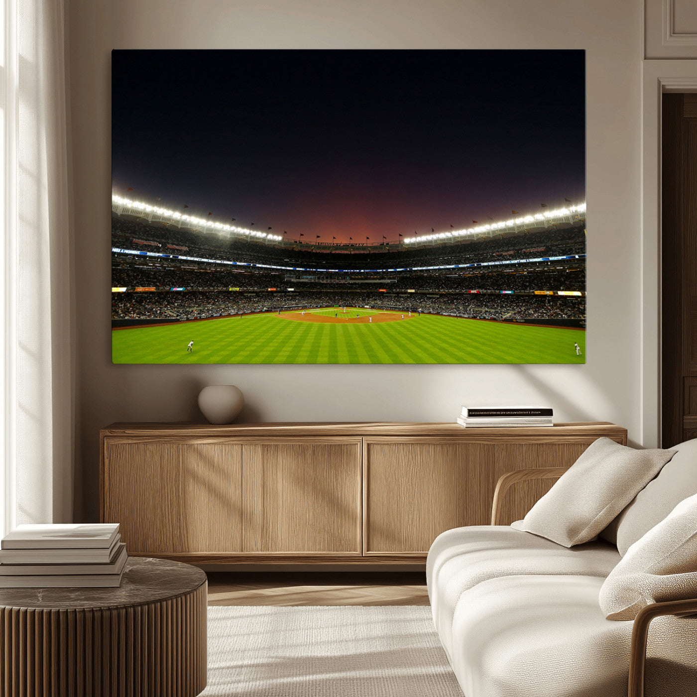 -Yankee Stadium Night Game Triple Canvas, Yankee Stadium Canvas Wall Art - New York Yankees MLB Match