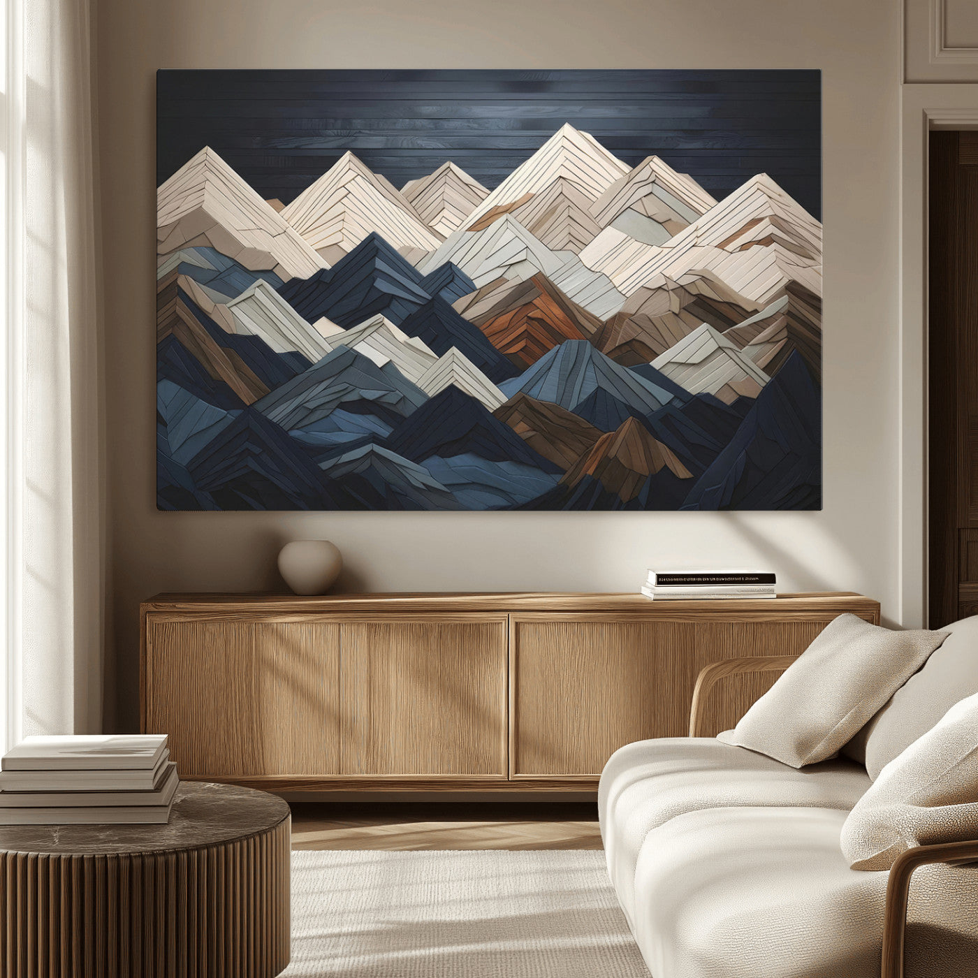 MGV-CV-36X24 - Mountain Range Art Wood Style Wall Art - Ready to Hang 3-Piece Set for Modern Rustic Decor, Abstract