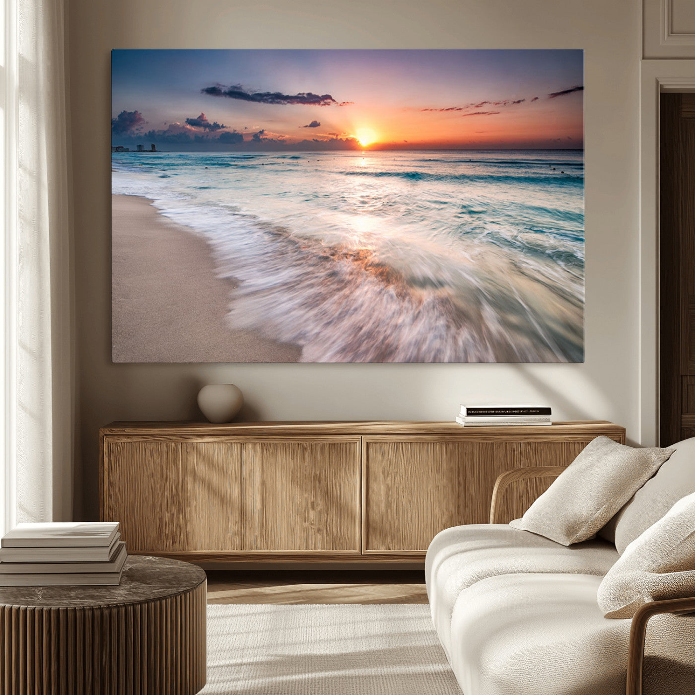 11379-MGV-CV-36X24-Sunset Beach Wall Art – Soothing Coastal Landscape, Ready to Hang for Tranquil Home Decor