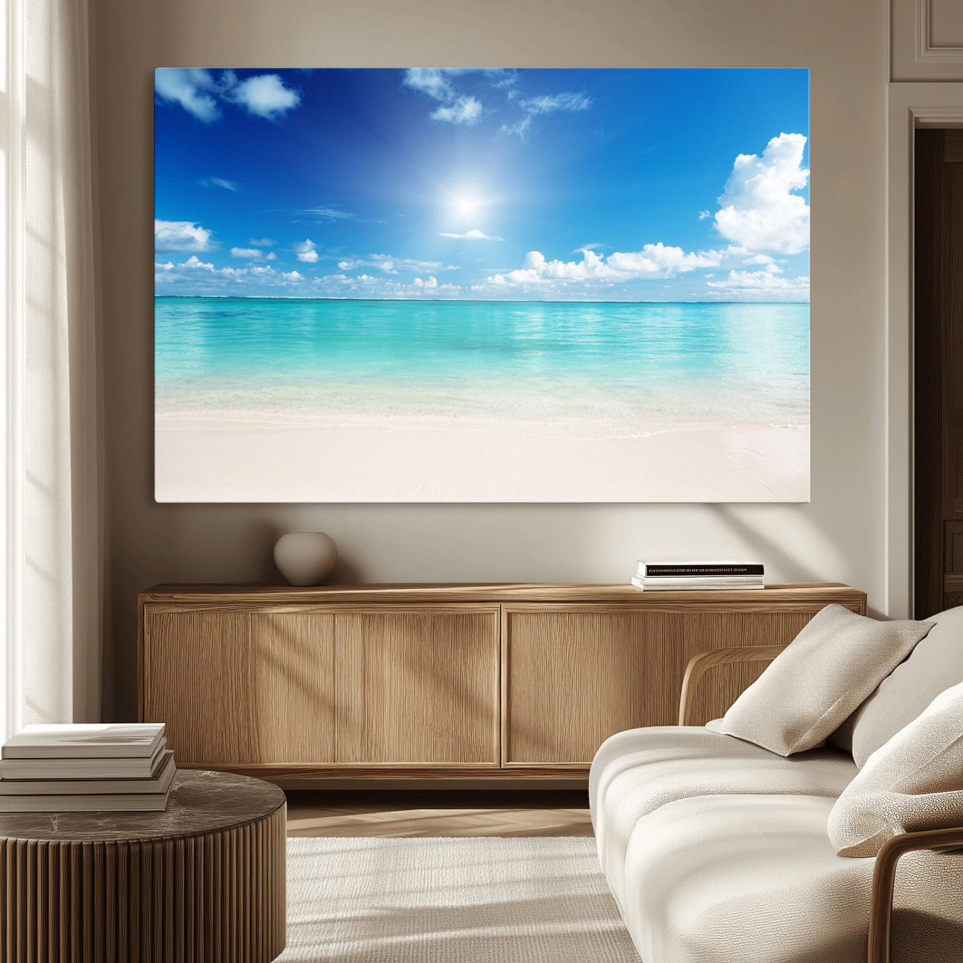 MGV-CV-36X24 - Blue Ocean Wall Art Canvas Print - Tranquil Ocean Paradise Triptych Wall Art - Ready to Hang Beach