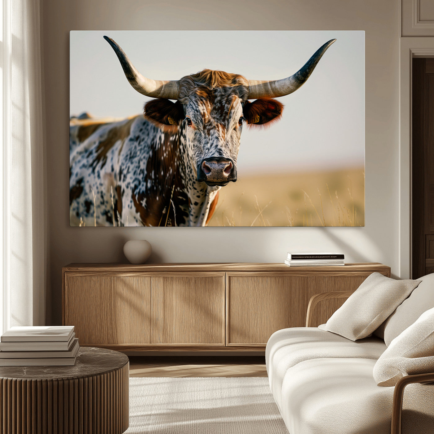 MGV-CV-36X24 - Texas Bull Longhorn Wall Art Canvas Print for Farm House Wall Decor, Farmhouse Wall Art Print