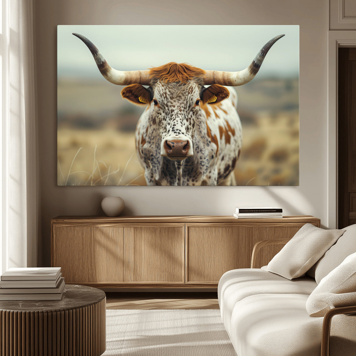 MGV-CV-36X24 - Texas Cow Longhorn Wall Art Canvas Print for Farm House Wall Decor, Farmhouse Wall Art Print