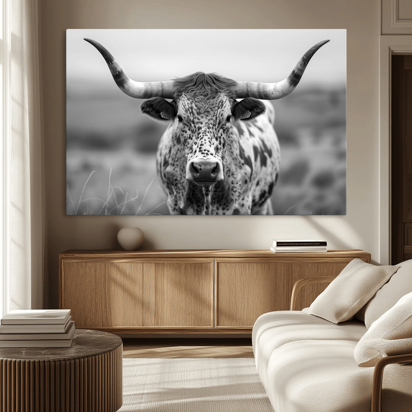 MGV-CV-36X24 - Texas Cow Longhorn Wall Art Canvas Print for Farm House Wall Decor, Farmhouse Wall Art Print