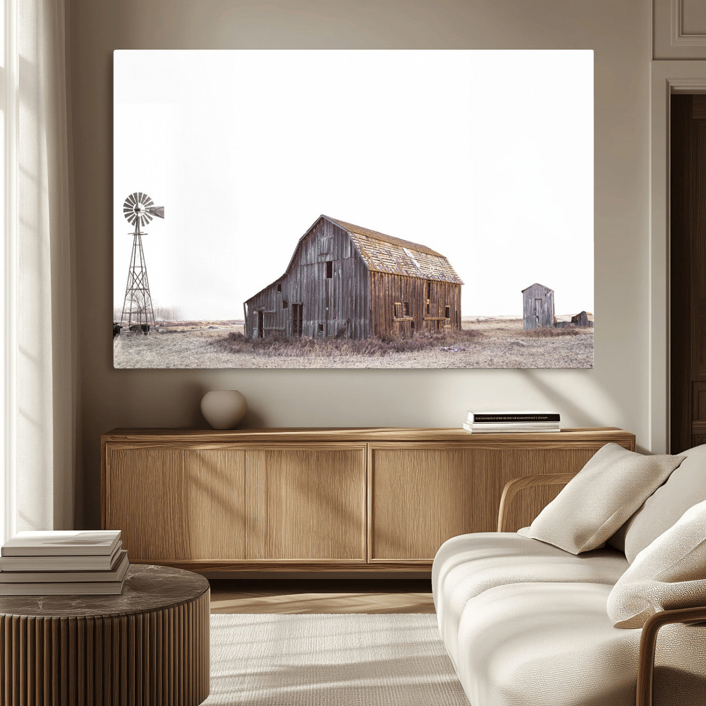 -Set of 3 Rustic Farmhouse Wall Art Prints – Country Barn, Wheat Field, and Farm Landscape for Cozy