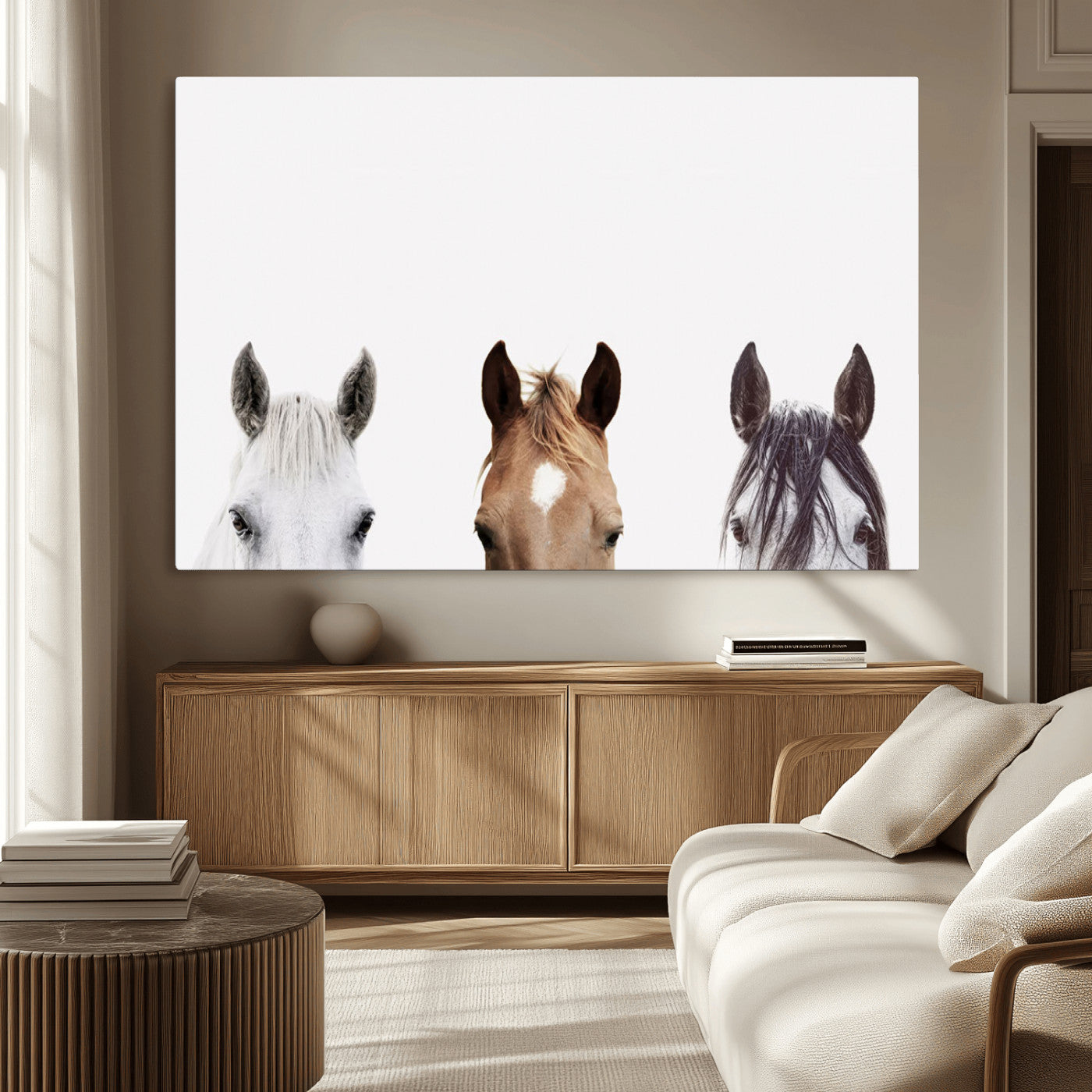 MGV-CV-36X24 - Horse Prints Set, Set of 3 Horse Wall Art, Horses Portraits, Farmhouse Wall Art, Farm Animals