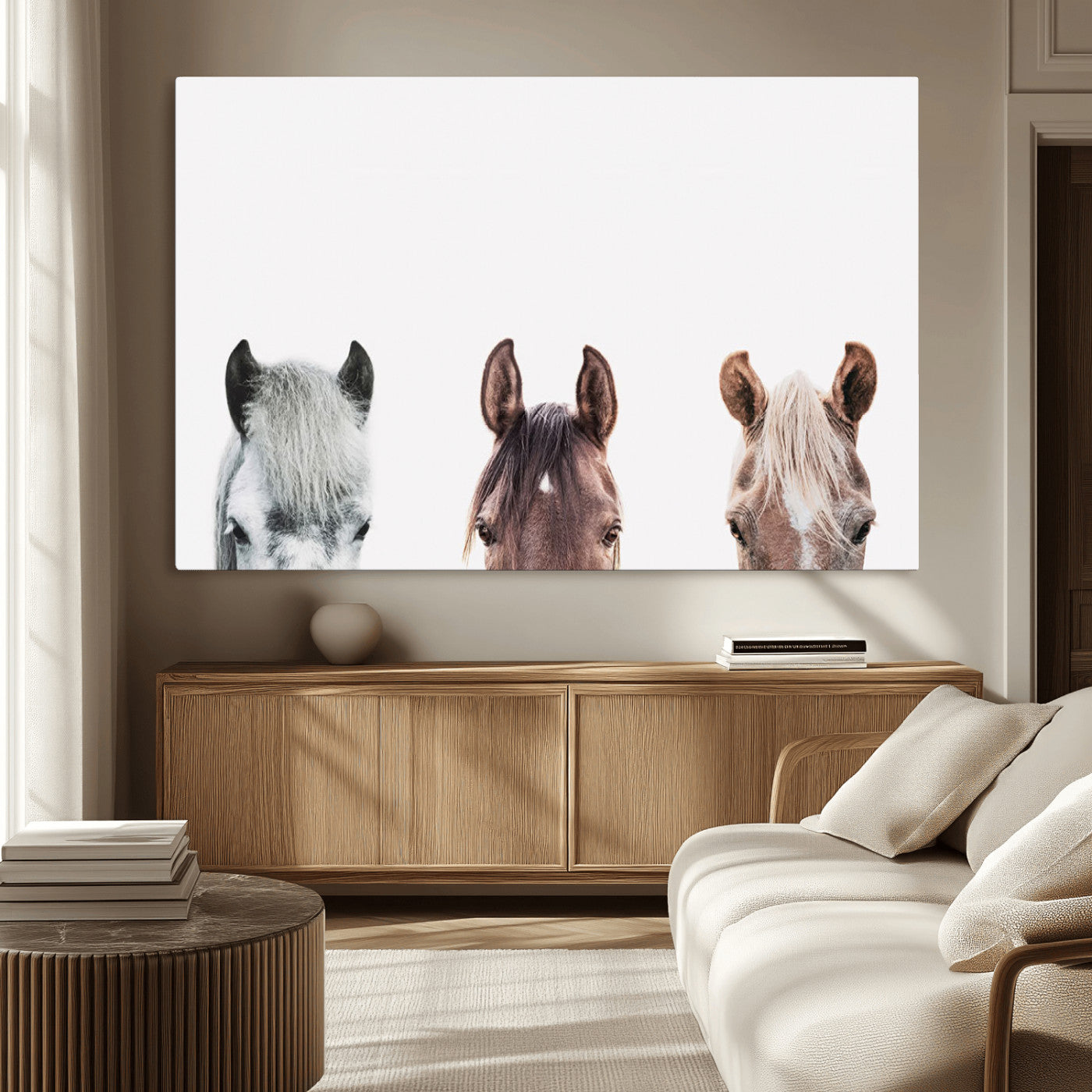 MGV-CV-36X24 - Horse Wall Art - Minimalist Horse Triptych Wall Art – Modern 3-Panel Giclée Canvas Featuring Horse