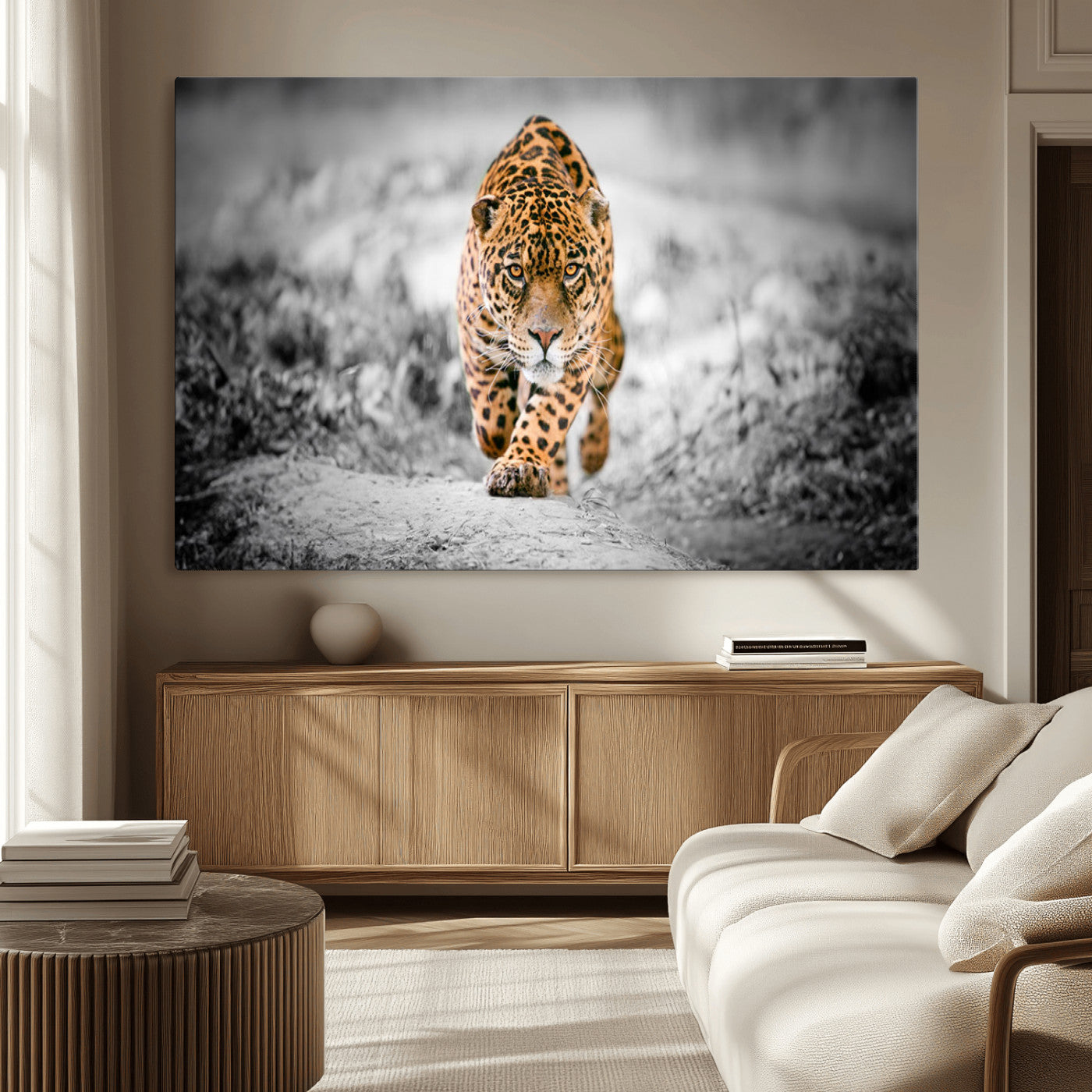 87577-MGV-CV-36X24-Jaguar Wall Art Canvas Print - Majestic Big Cat in Focused Pursuit - Ready to Hang
