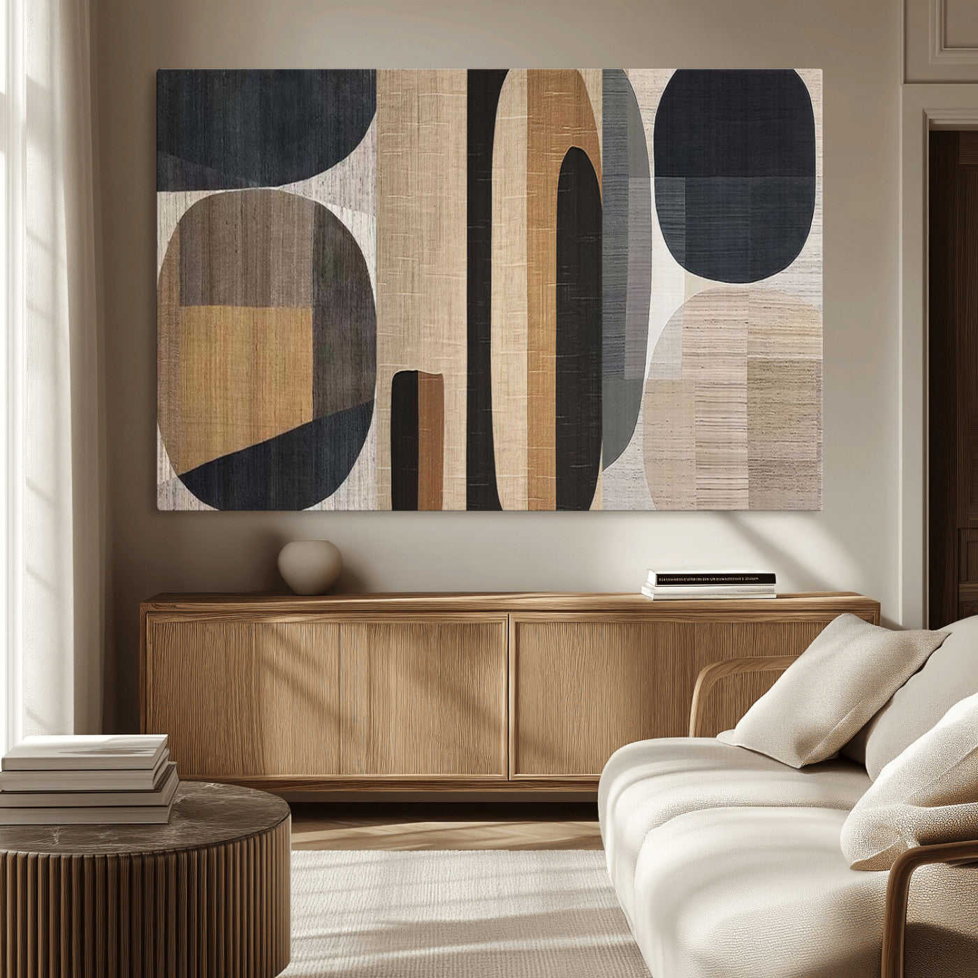 MGV-CV-36X24 - Abstract Minimalist Canvas Wall Art - Neutral Geometric Modern Boho Decor, Minimalist Brown Wabi