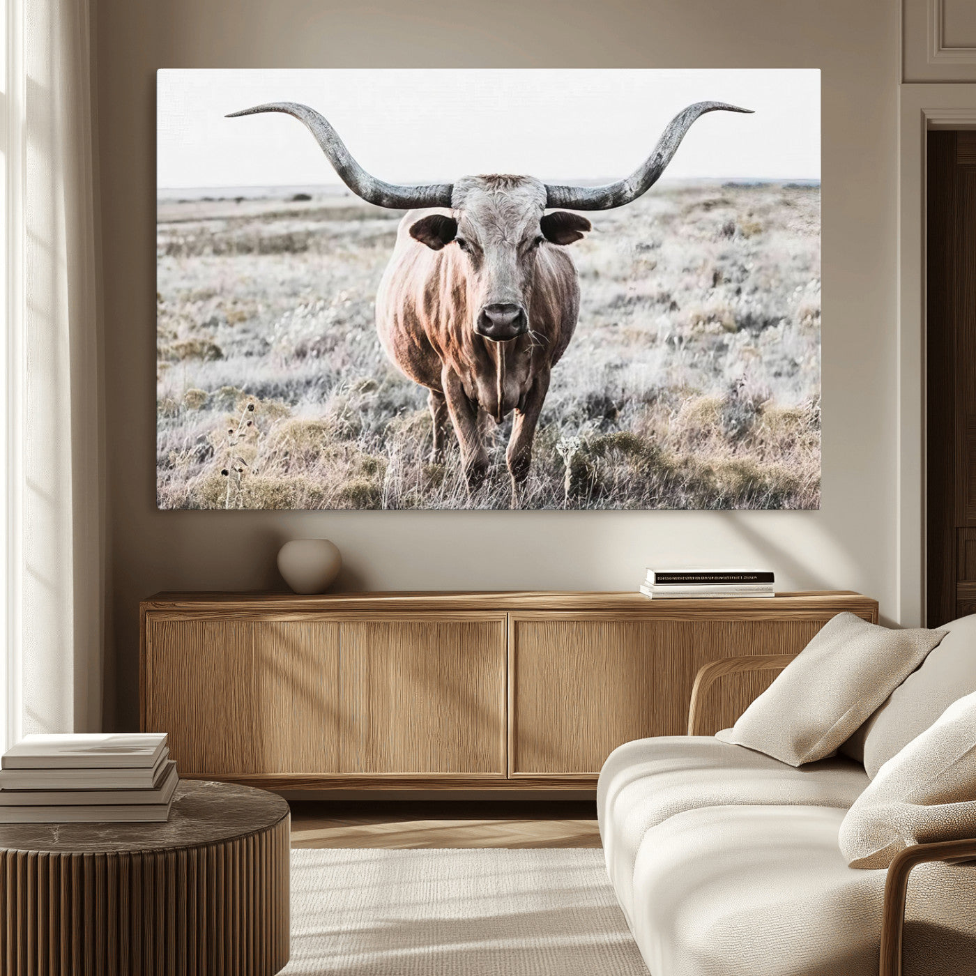 26121-MGV-CV-36X24-Rustic Texas Longhorn Wall Art Canvas Print | Western Farmhouse Decor for Living Room or Office,