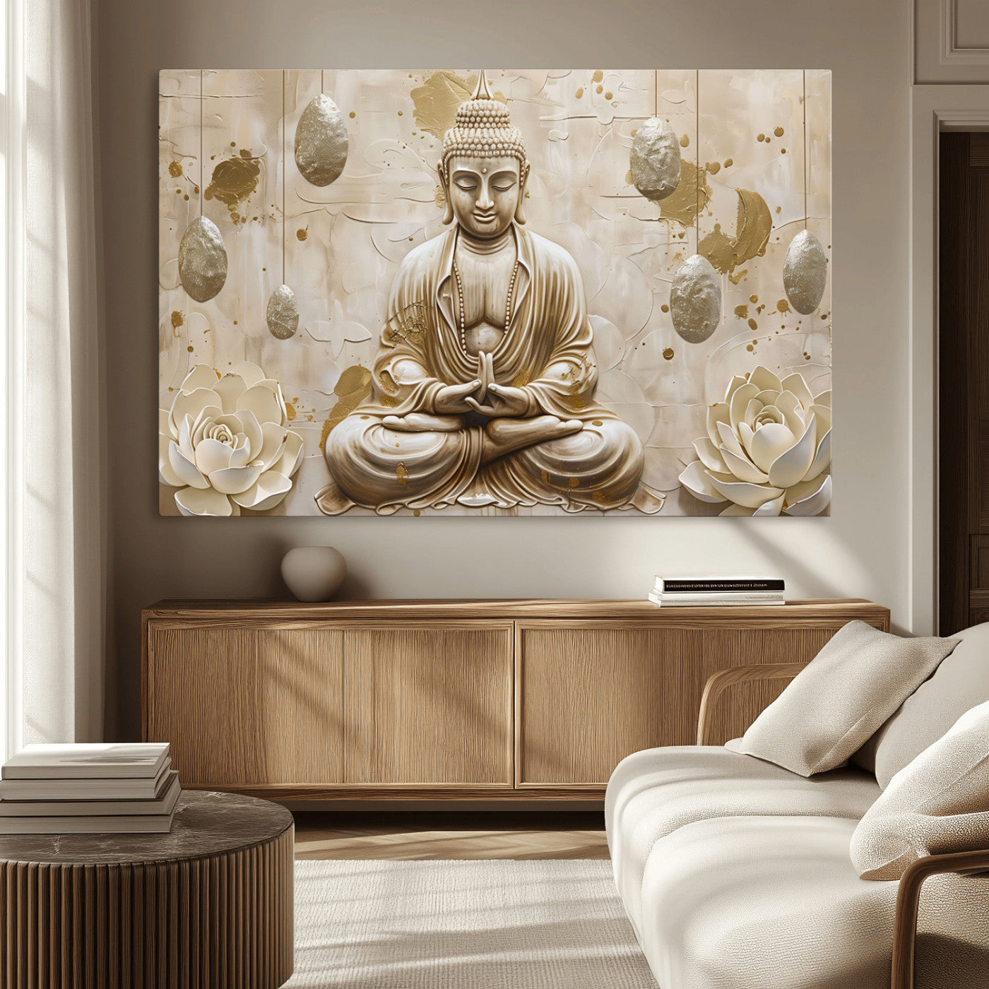 MGV-CV-36X24 - Serene Buddha Wall Art | Yoga Room Decor and Meditation Wall Art Print | Framed and Ready to Hang