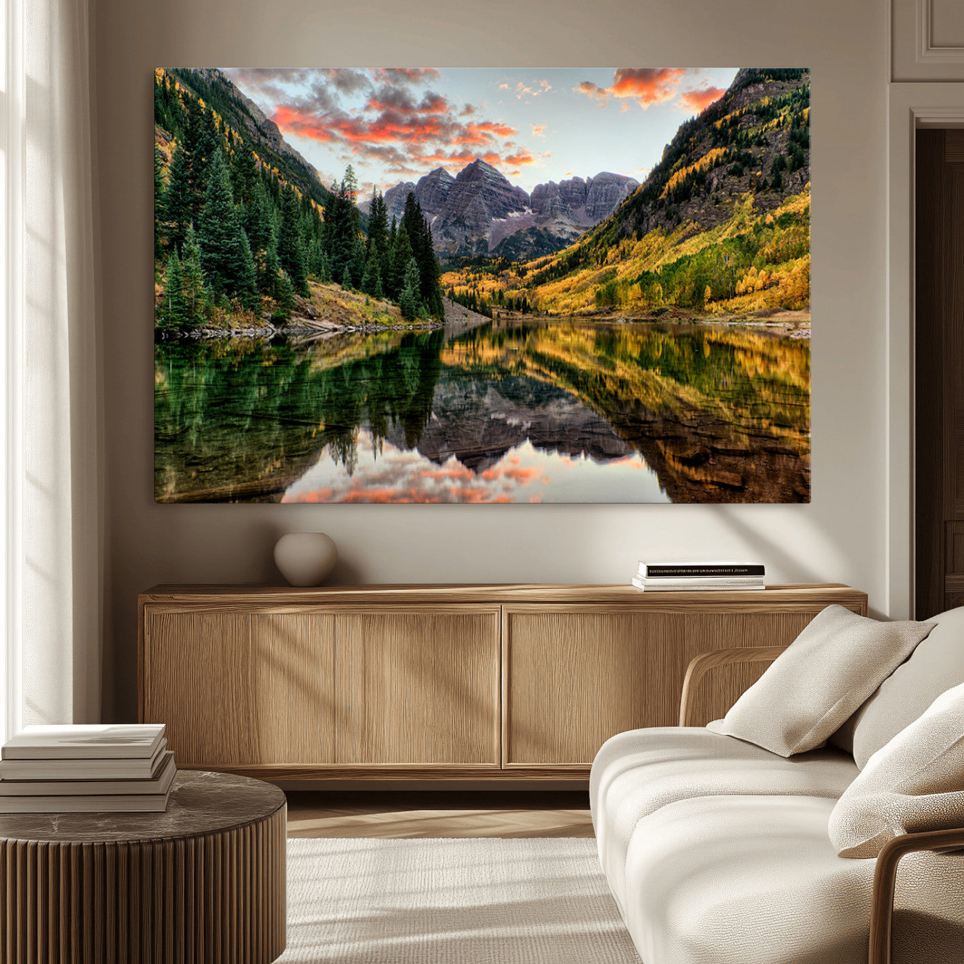 MGV-CV-36X24 - Maroon Bells Wall Art - Scenic Canvas Print of Maroon Bells in Autumn for Elegant Home or Office