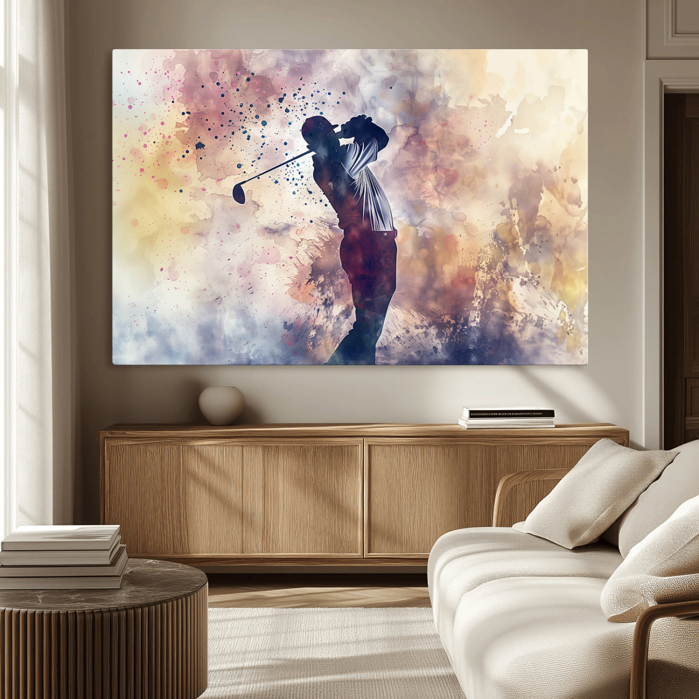 MGV-CV-36X24 - Abstract Watercolor Golf Player Wall Art Canvas Print