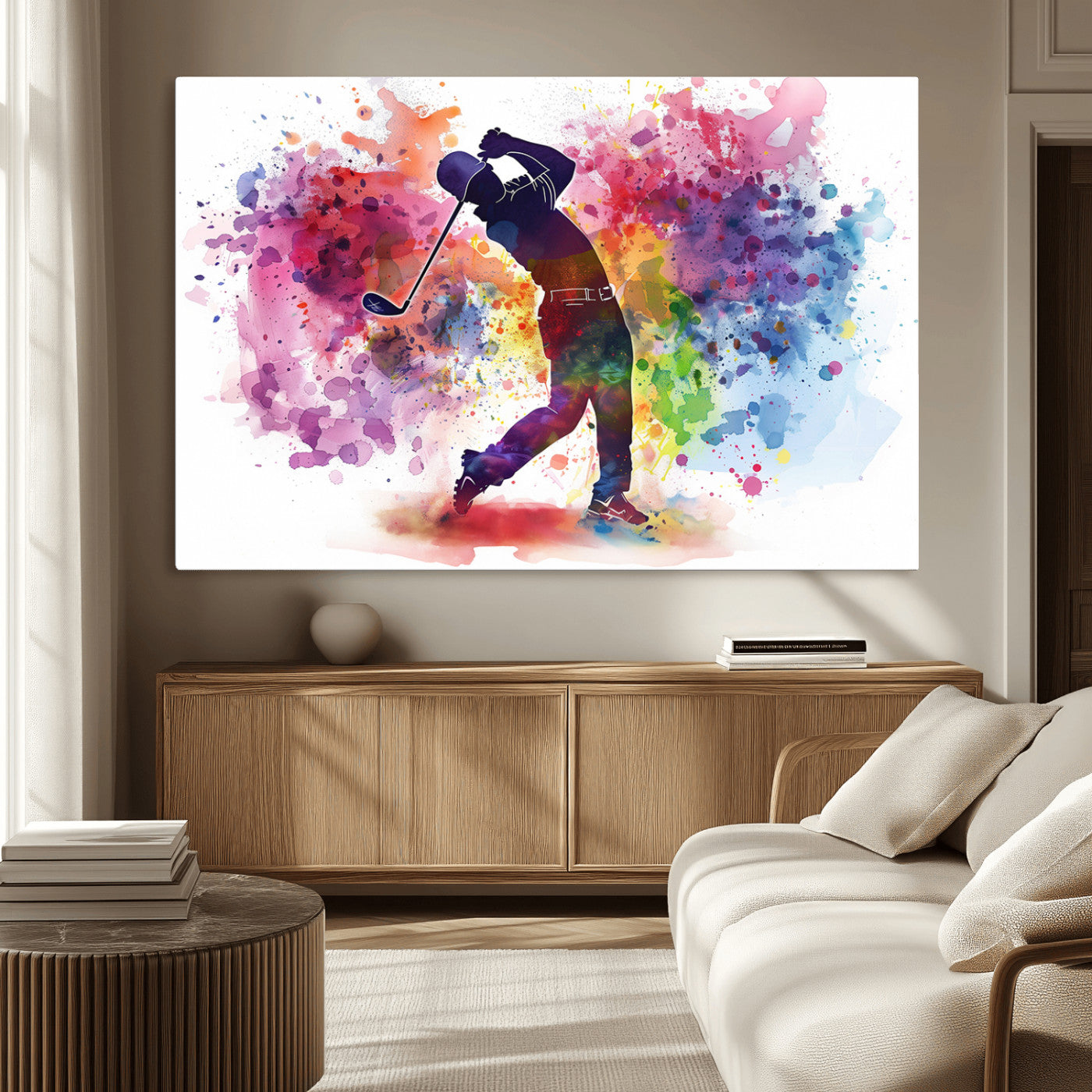 MGV-CV-36X24 - Colorful Golfer Swing Wall Art Canvas Print - Ready to Hang, Framed Sports Decor