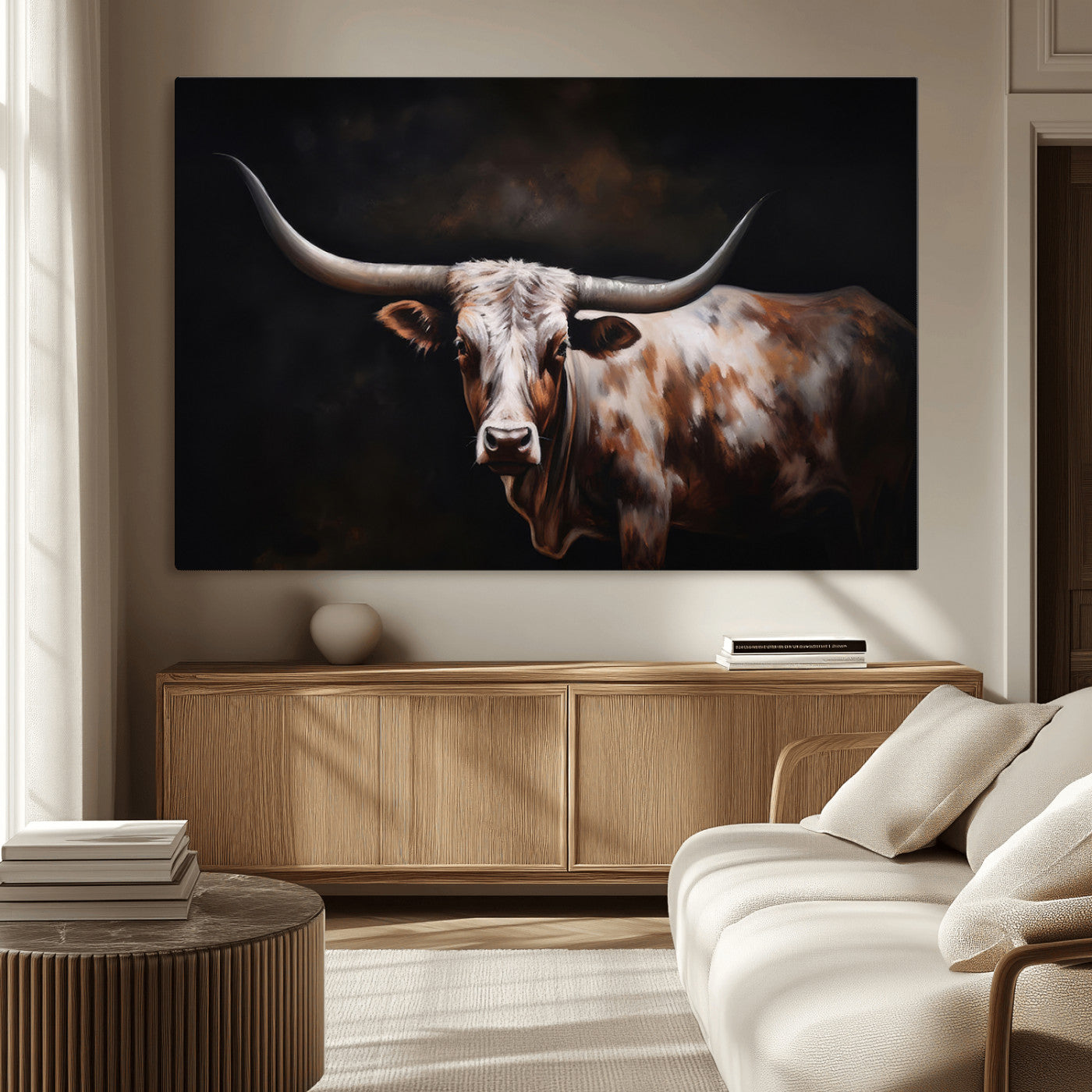 MGV-CV-36X24 - Texas Longhorn Wall Art Canvas Print | Western Ranch Decor | Bold Rustic Cattle Artwork | Ready to