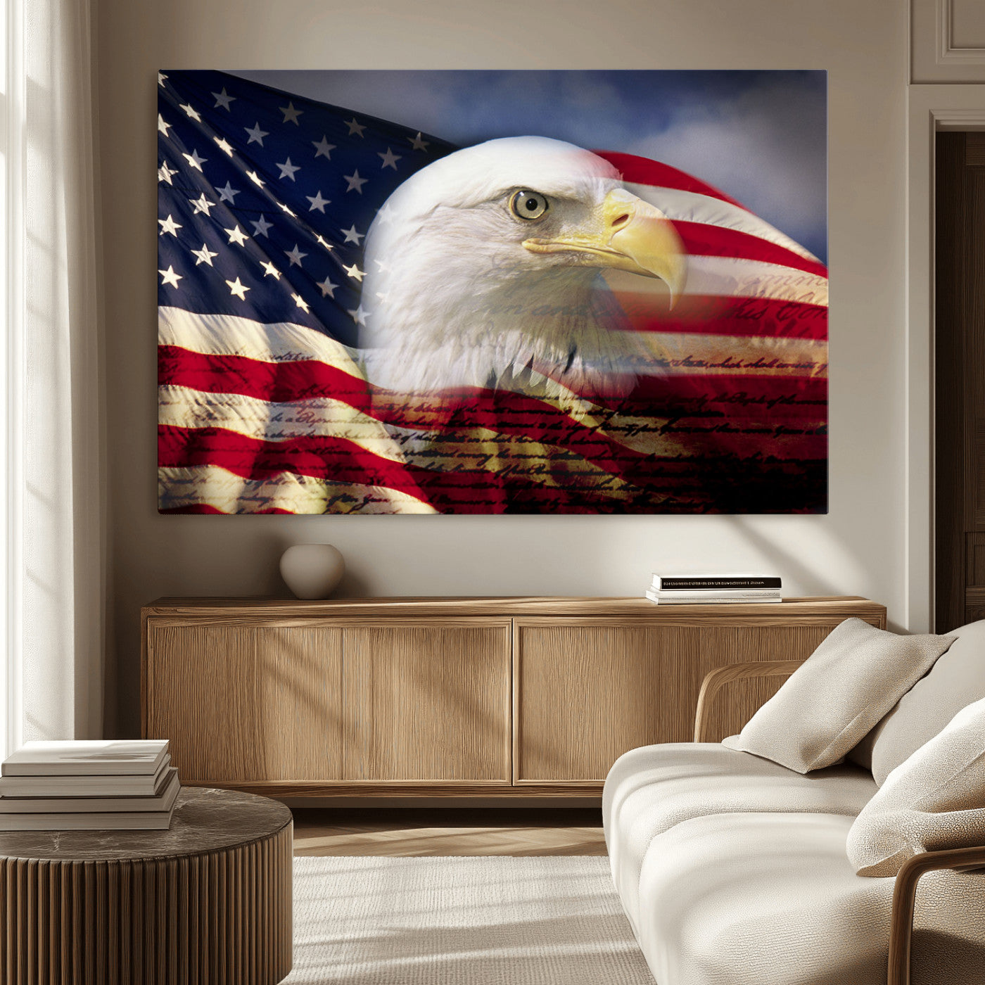 MGV-CV-36X24 - American Flag Eagle Symbol Wall Art, American Flag Eagle Wall Art Canvas Print