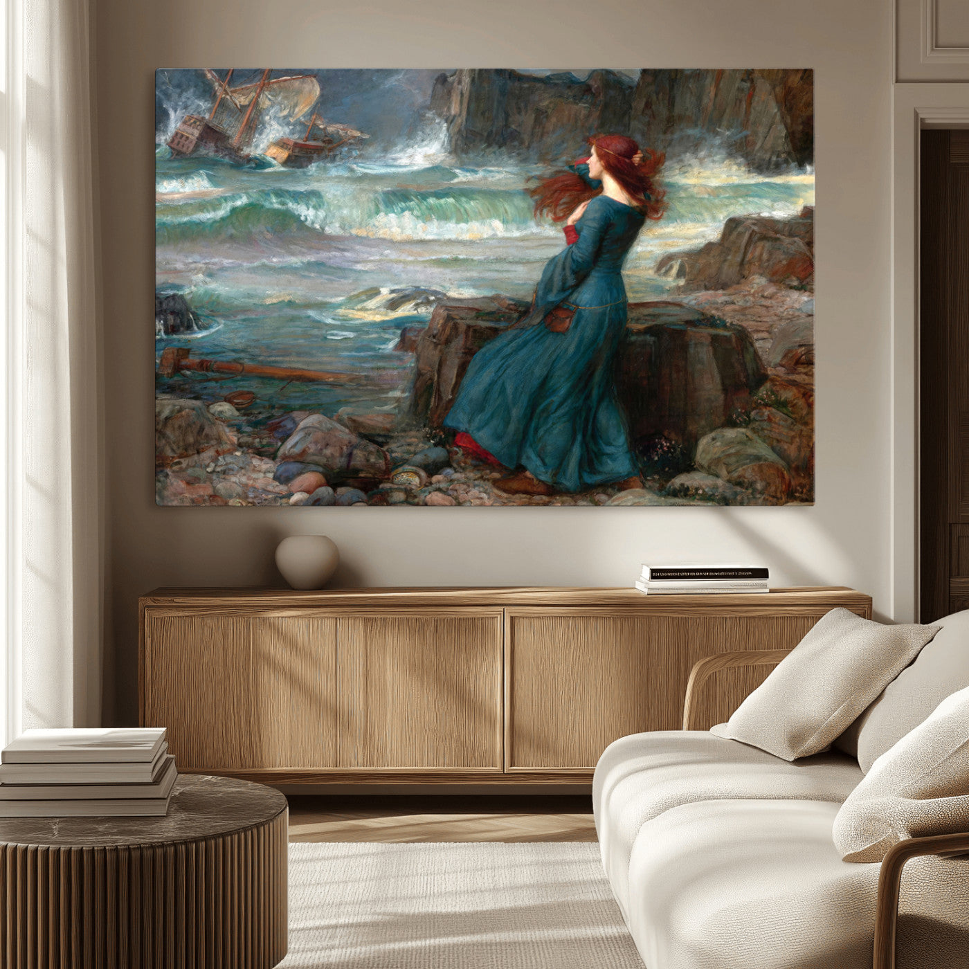 -Miranda by the Shore Wall Art Canvas Print – Tempest Scene Ocean Storm – Ready to Hang