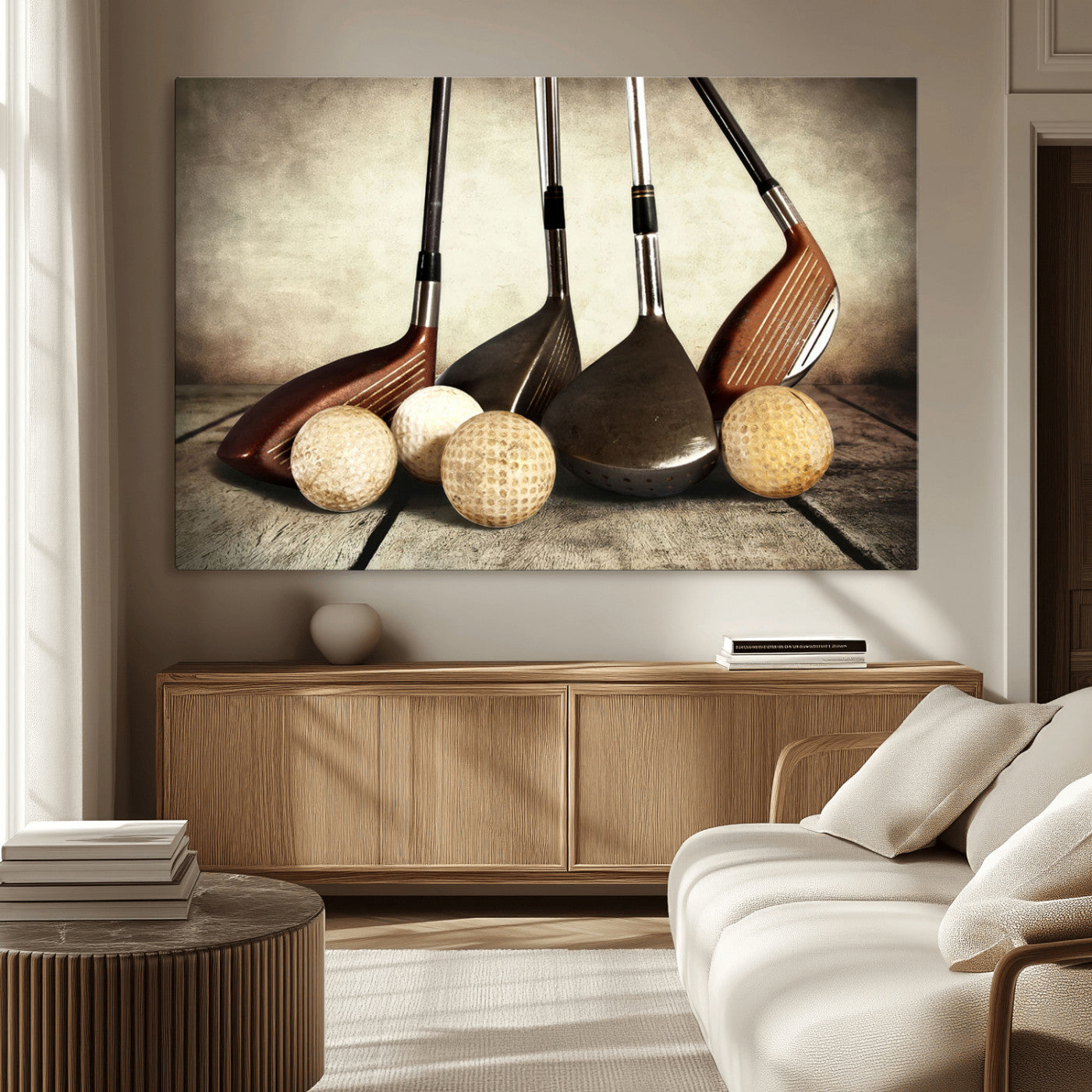 MGV-CV-36X24 - Vintage Golf Ball Art | Golf Decor for Man Cave or Office | Ready to Hang and Framed