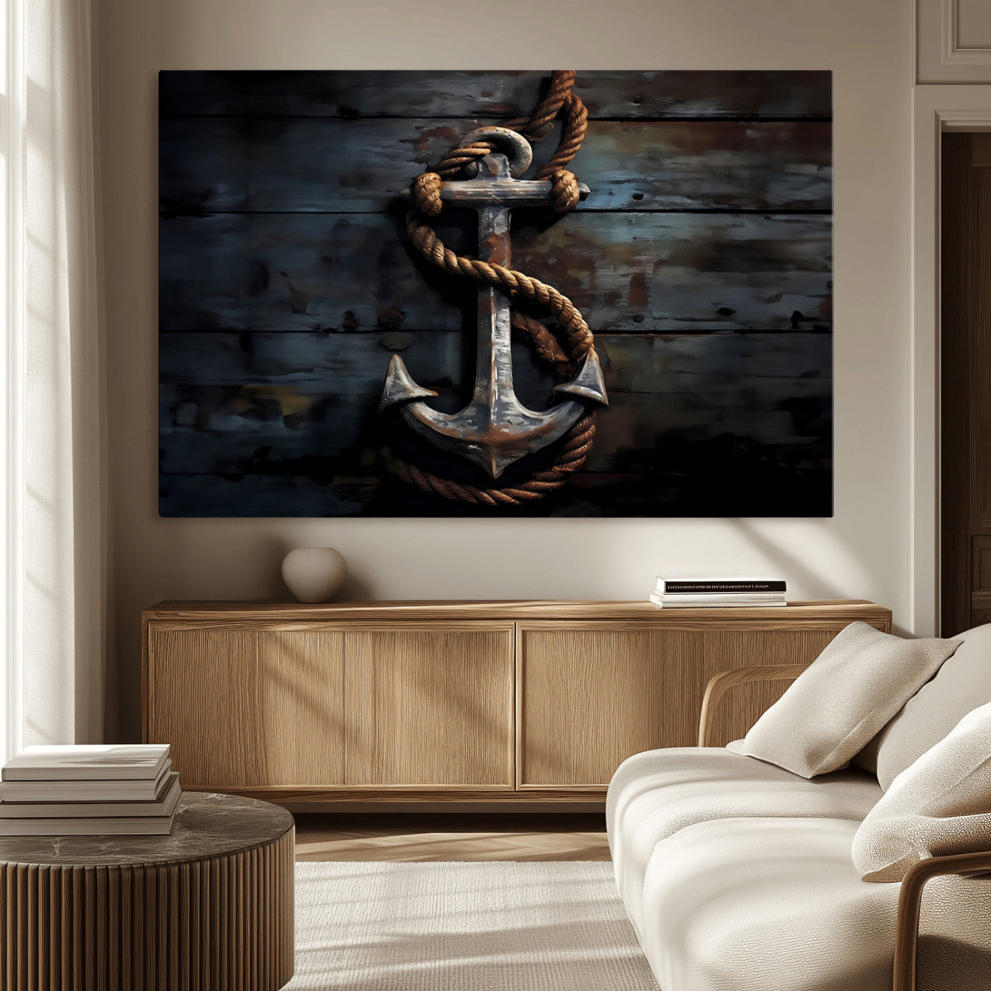 MGV-CV-36X24 - 3 Panel Grunge Abstract Anchor Wall Art Canvas Print Set