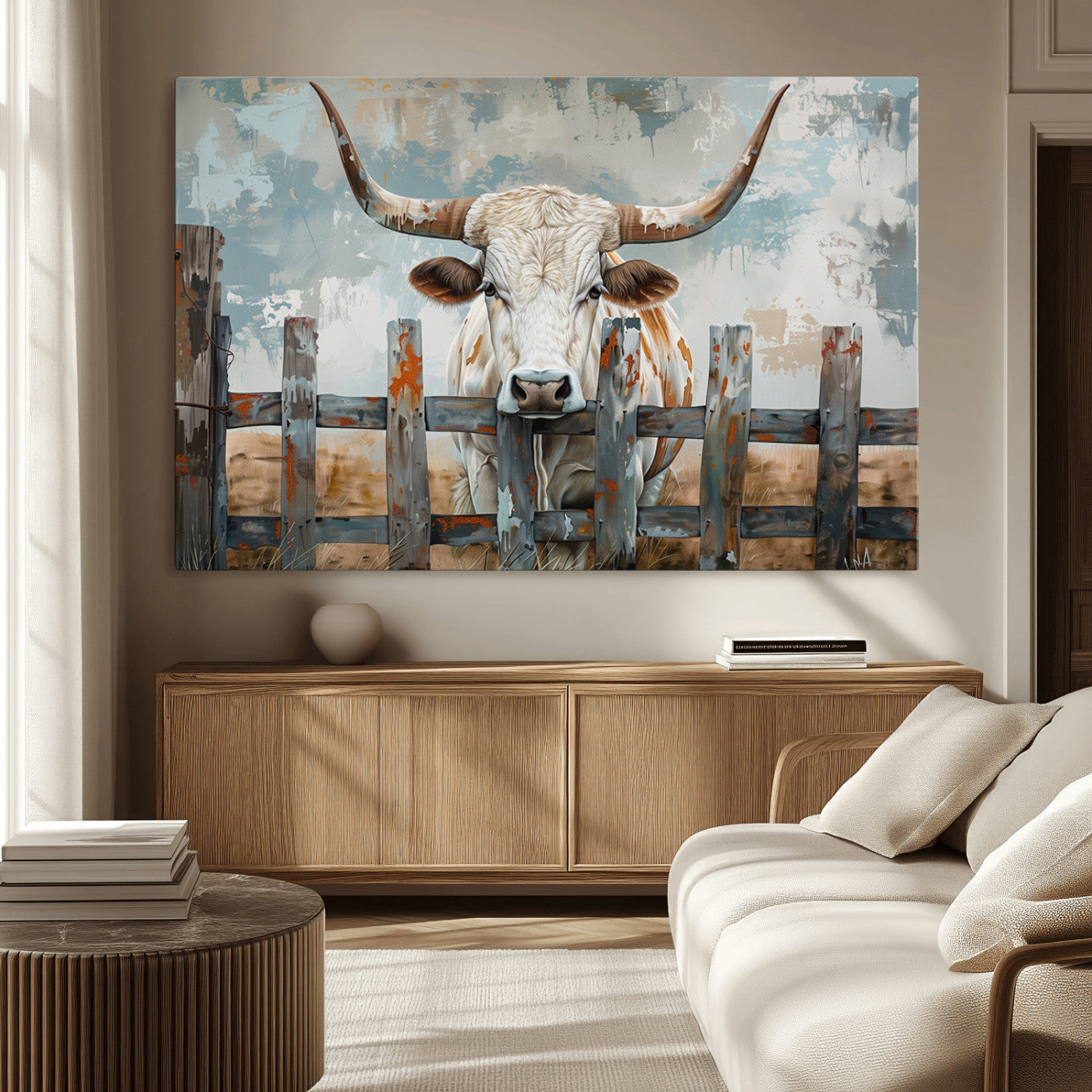 MGV-CV-36X24 - Vintage Cow Wall Art Canvas Print for Farmhouse Wall Decor Theme, Cattle Wall Art Print