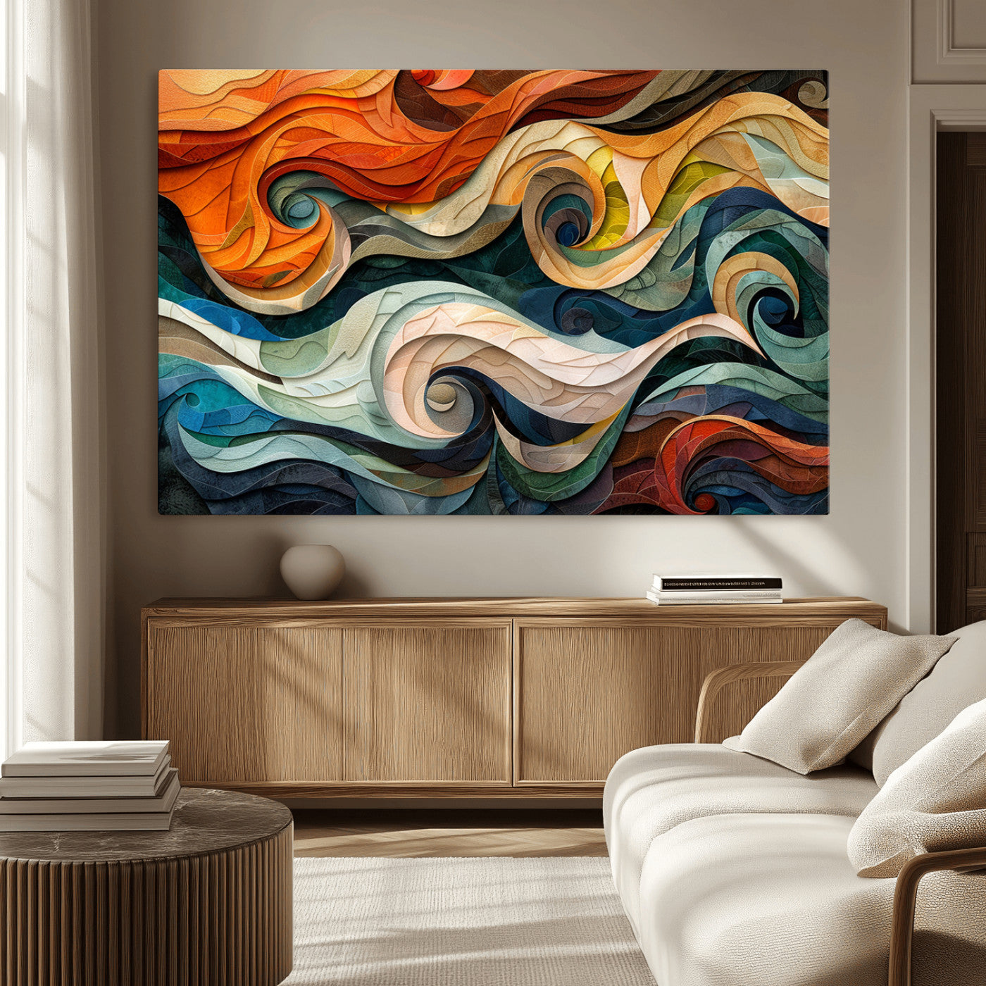 MGV-CV-36X24 - Abstract Wave Wall Art | Ready to Hang Framed Canvas Print | Vibrant Home Decor for Modern Spaces