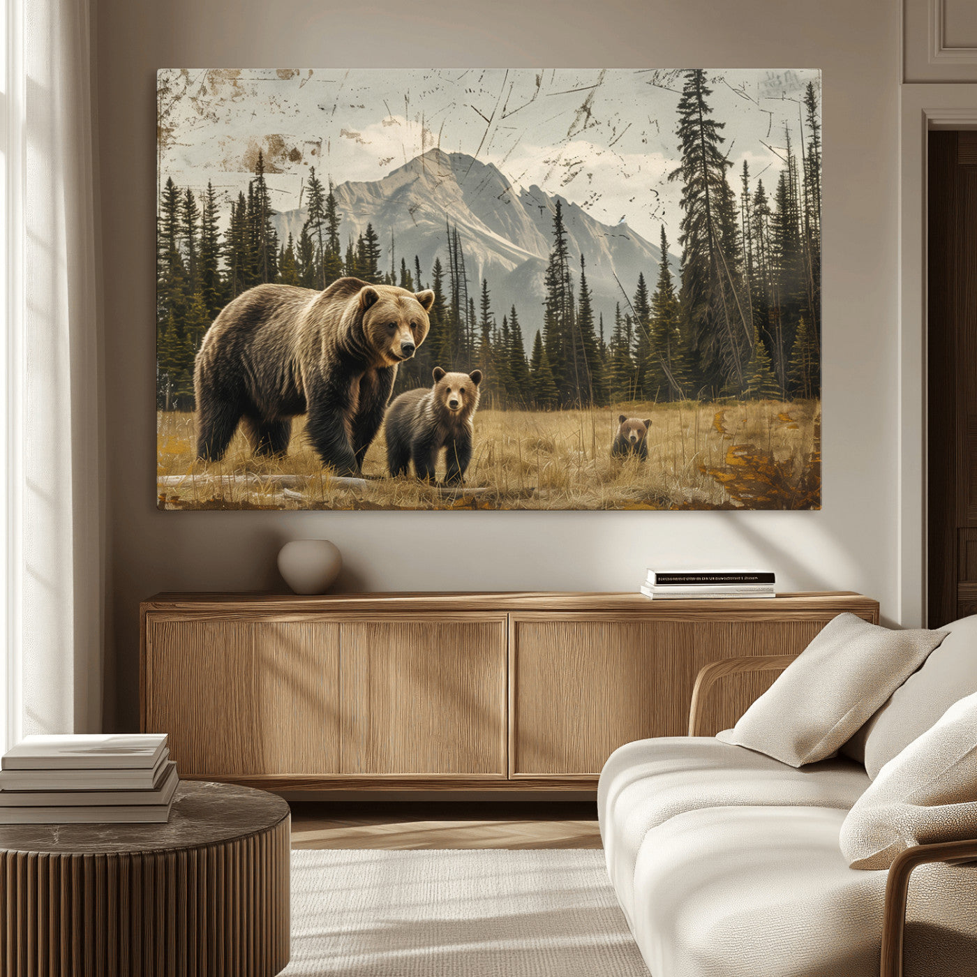 76614-MGV-CV-36X24-Rustic Grizzly 399 Bear Family Wall Art Canvas Print