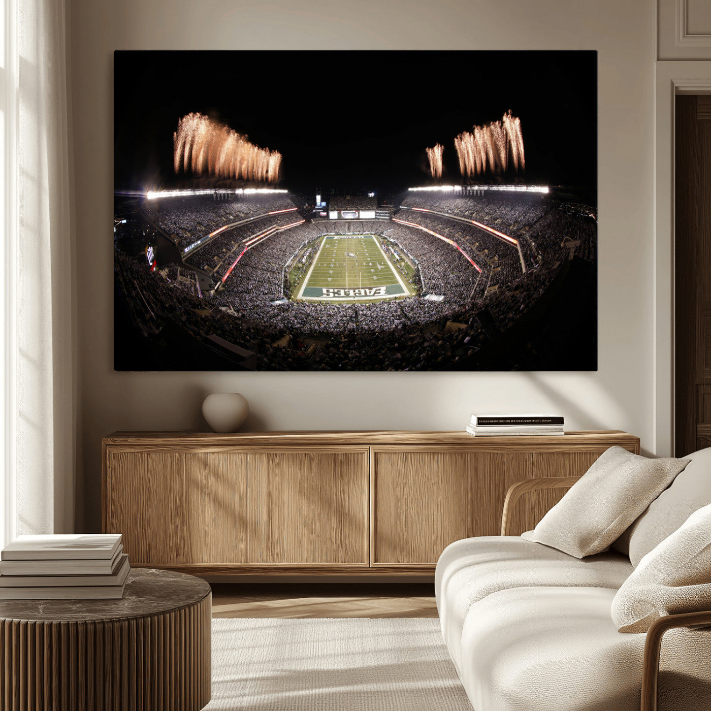 MGV-CV-36X24 - Eagles Field Stadium Wall Art - Lincoln Financial Field Fireworks Game Triple Canvas Wall Art -