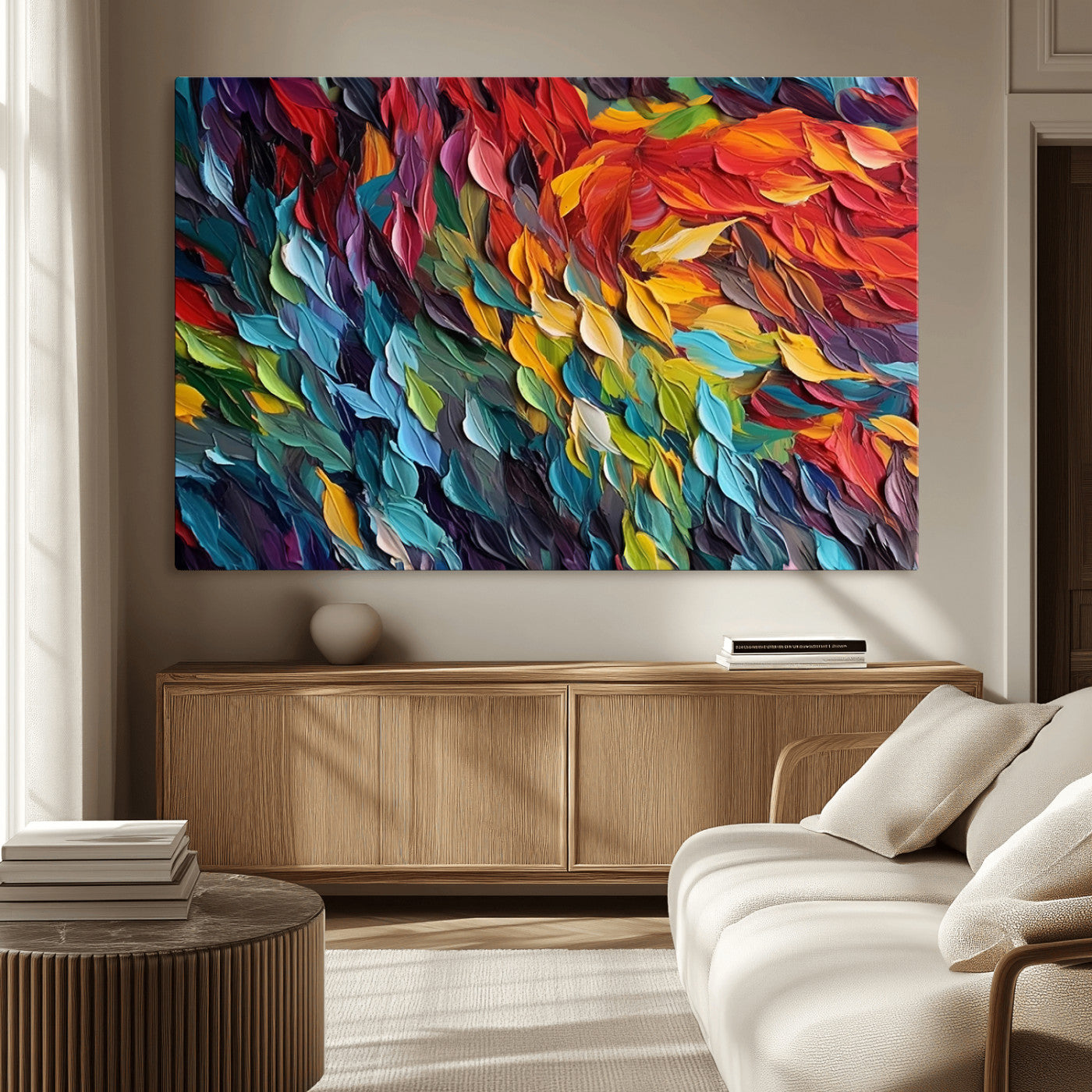 41557-MGV-CV-36X24-Vibrant Abstract Leaf Wall Art Canvas Print | Bold Colorful Canvas for Living Room or Office | Ready