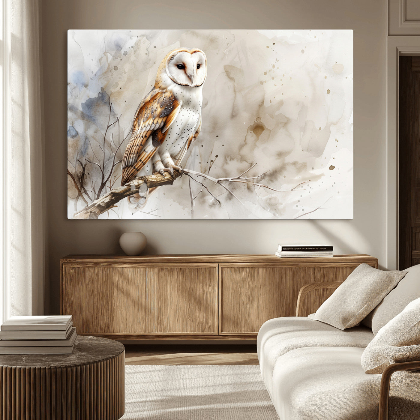 MGV-CV-36X24 - Barn Owl Wall Art | Watercolor Canvas Print | Perfect for Farmhouse Wall Decor | Ready to Hang